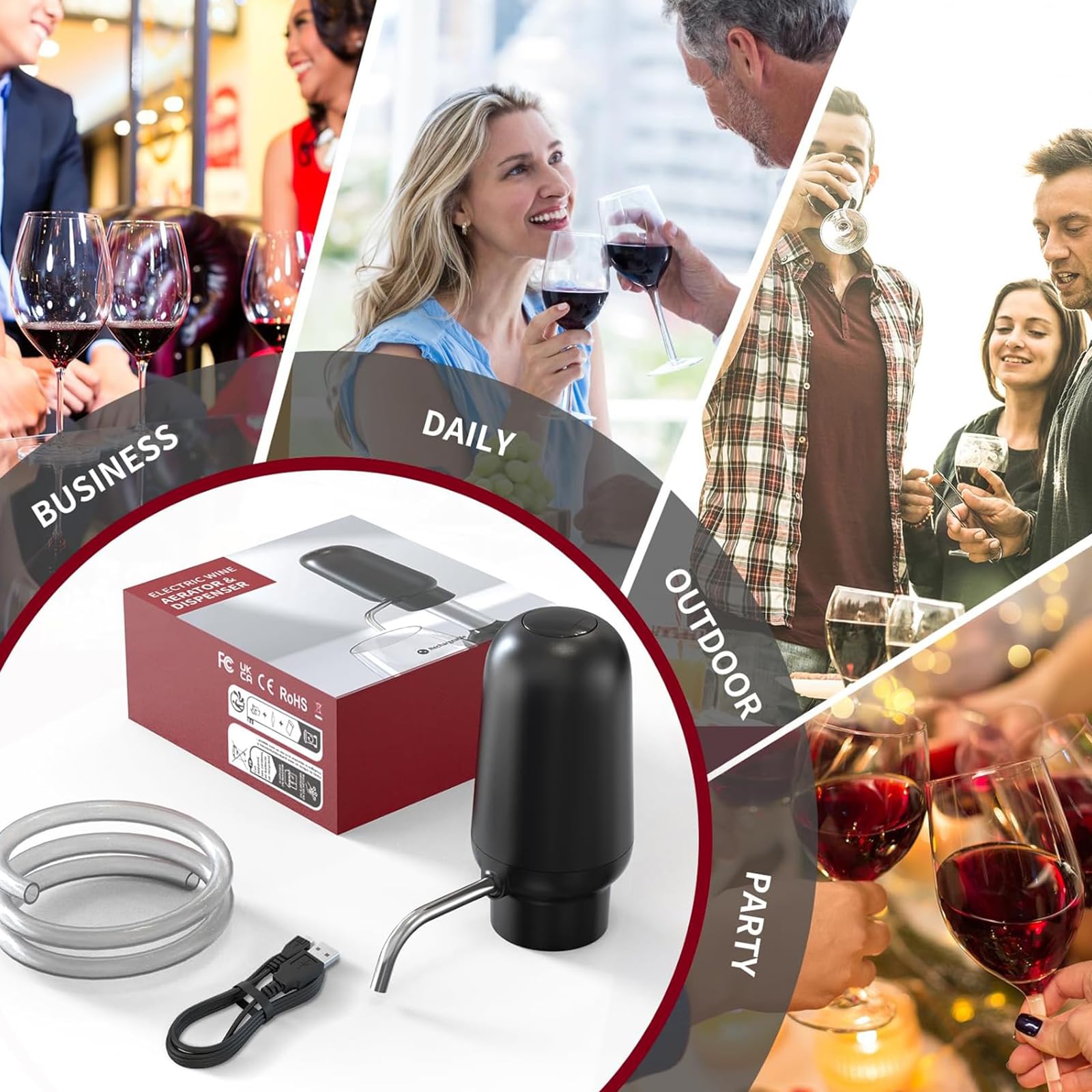 Aeratore elettrico per vino, dispenser automatico per vino, aeratore multifunzione per vino, accessorio per la casa in ABS