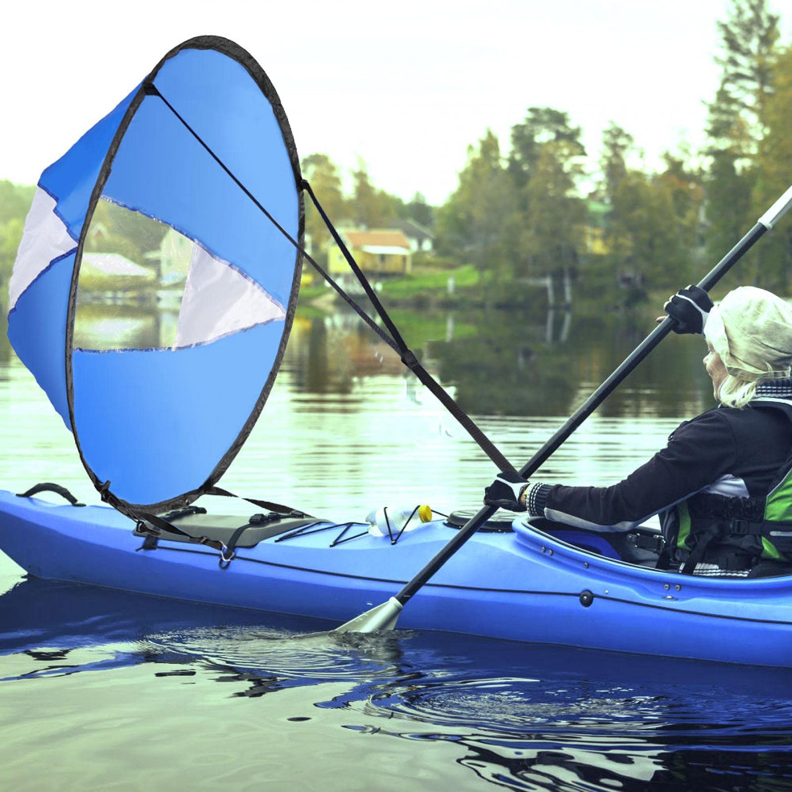 Vela Canoa Vela, Vele Kayak, Vela Vento Sottovento Kit Vela Kayak Wind Sail Kayak Paddle Board Accessori, Finestra Pieghevole Trasparente 108 cm Canoa Vela e Borsa Immagazzinaggio