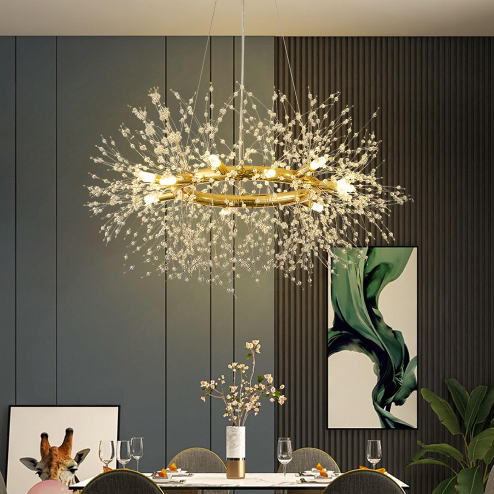 Plafonnier moderne cristal or pour sublimer l'éclairage de la salle à manger