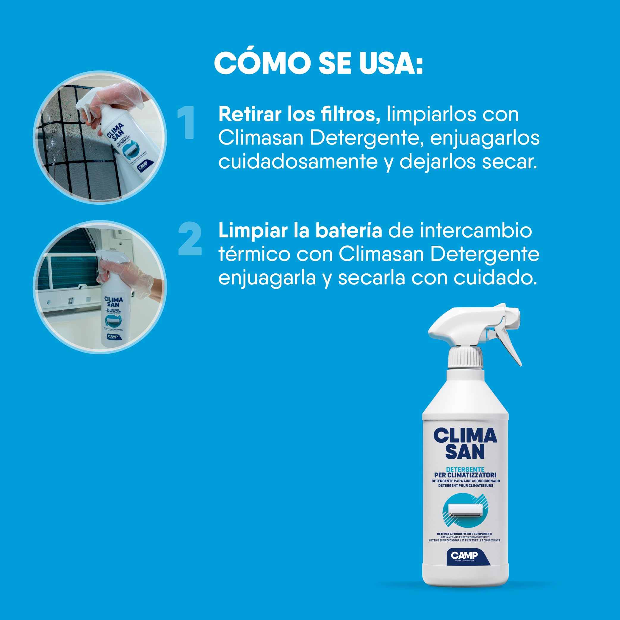 CAMP Climasan Limpiador – Limpiador Aire Acondicionado Casa, Spray para Climatizador Ideal para Remover Gérmenes y Bacterias, Limpieza Aire Acondicionado a Acción Purificadora, Made in Italy, 400 ml