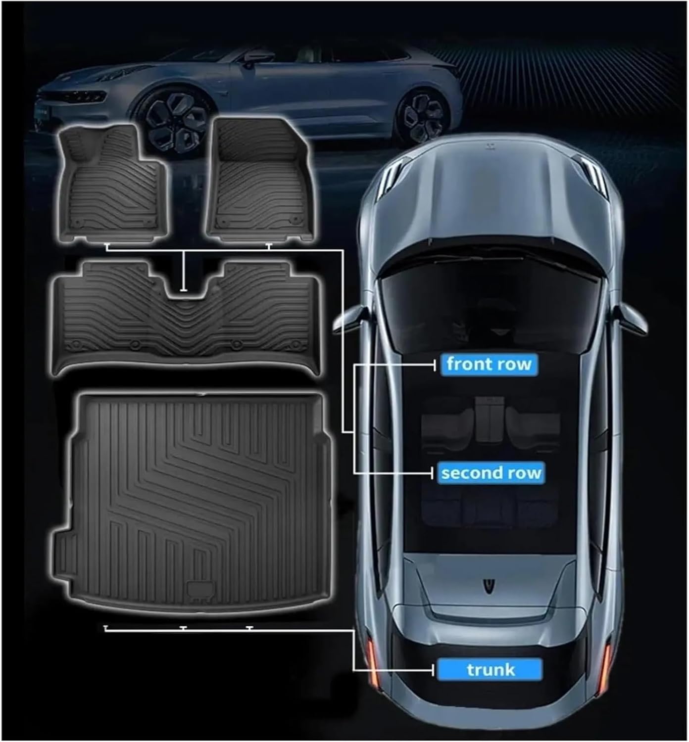 Compatible with ZEEKR 001 2023-2025Car Floor Mats Cargo Liner Trunk Mat TPE Waterproof Foot Pad Left Hand Drive Car Interior Accessories(3pcs LHD)