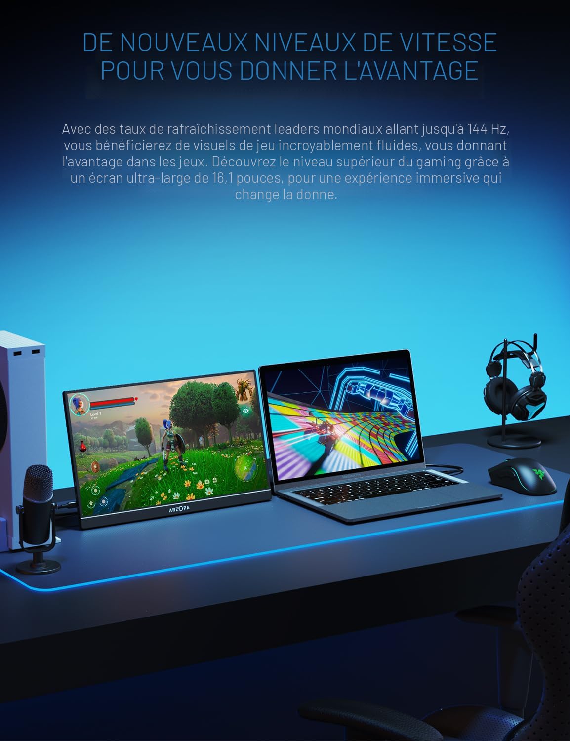 ARZOPA Écran Portable 16,1" 144Hz - 100% SRGB FHD - Second écran USB-C/HDMI Pour PC/Mac/PS5 - Z1FC