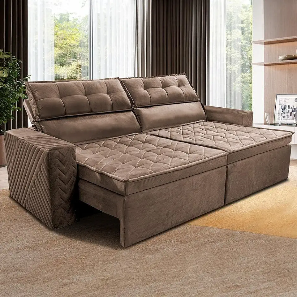 Sofá 3 Lugares Cama inBox Belém Retrátil e Reclinável Revestido em Suede Velusoft - 200cm de Largura - Castor