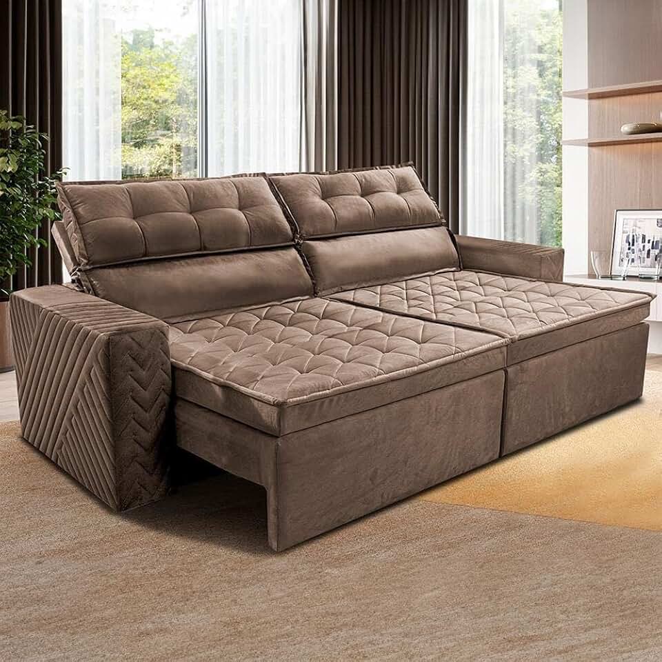 Sofá 3 Lugares Cama inBox Belém Retrátil e Reclinável Revestido em Suede Velusoft - 200cm de Largura - Castor