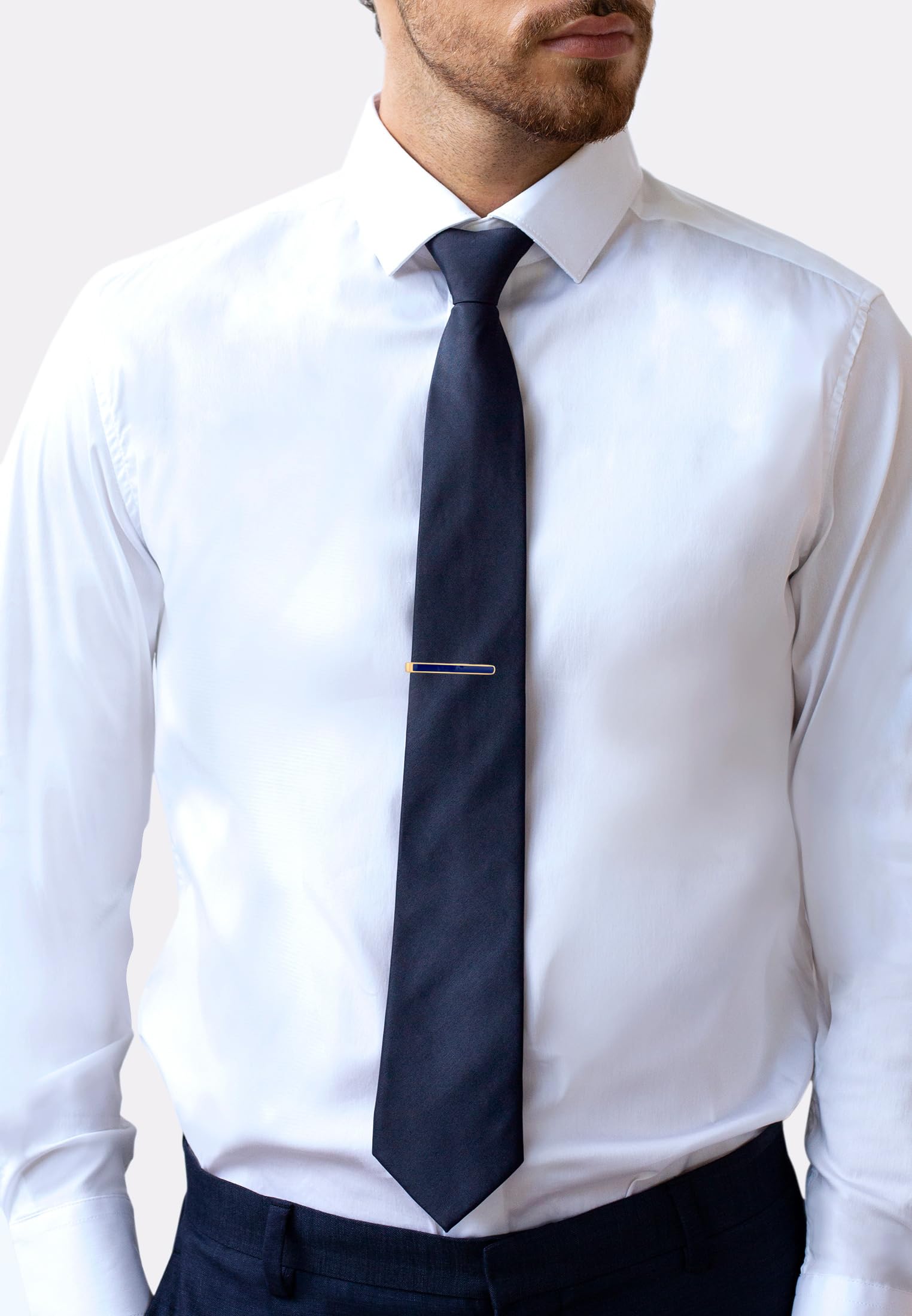 Kuzzoi Épingle à cravate avec émail bleu (4,5 mm) pour cravates normales en argent sterling 925 plaqué or accessoire pour homme