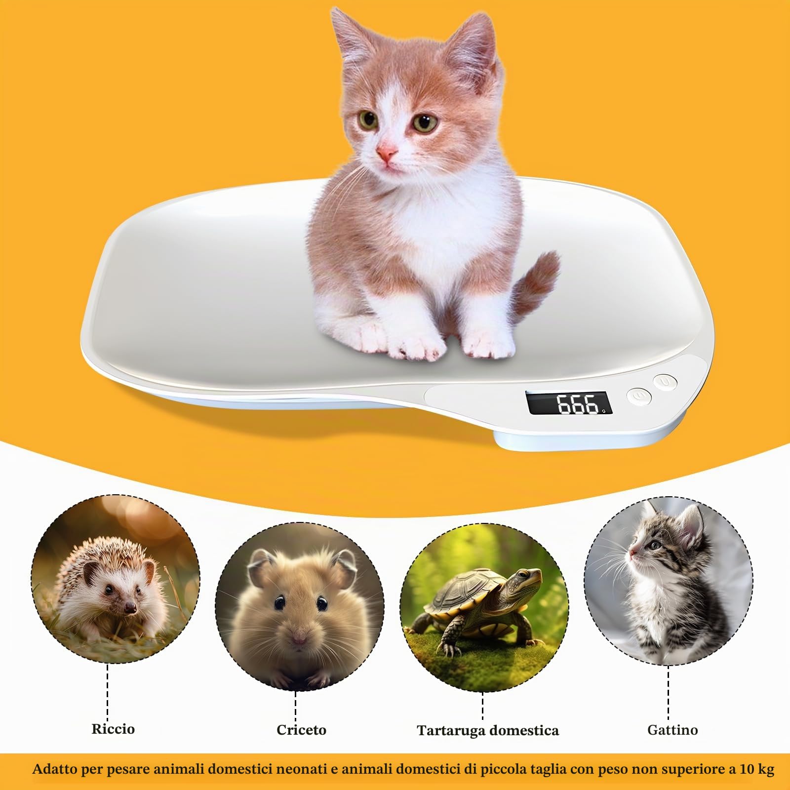 Bilancia per animali di piccola taglia, 15 kg (± 1 gram), bilancia digitale per gatti LCD con 4 modalità di pesatura (kg/oz/lb/ml), piccola bilancia digitale per animali domestici, cucina (36 x 26 cm