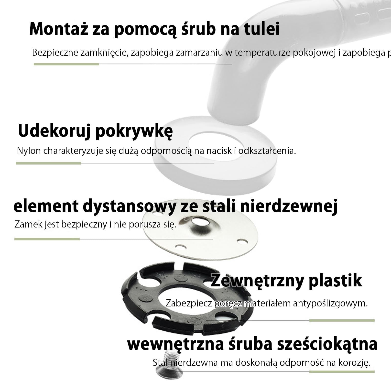 Antypoślizgowe uchwyty zabezpieczające, 60 cm, antypoślizgowe, ze stali nierdzewnej ABS 304, uchwyt łazienkowy, dla kobiet w ciąży, dzieci, seniorów