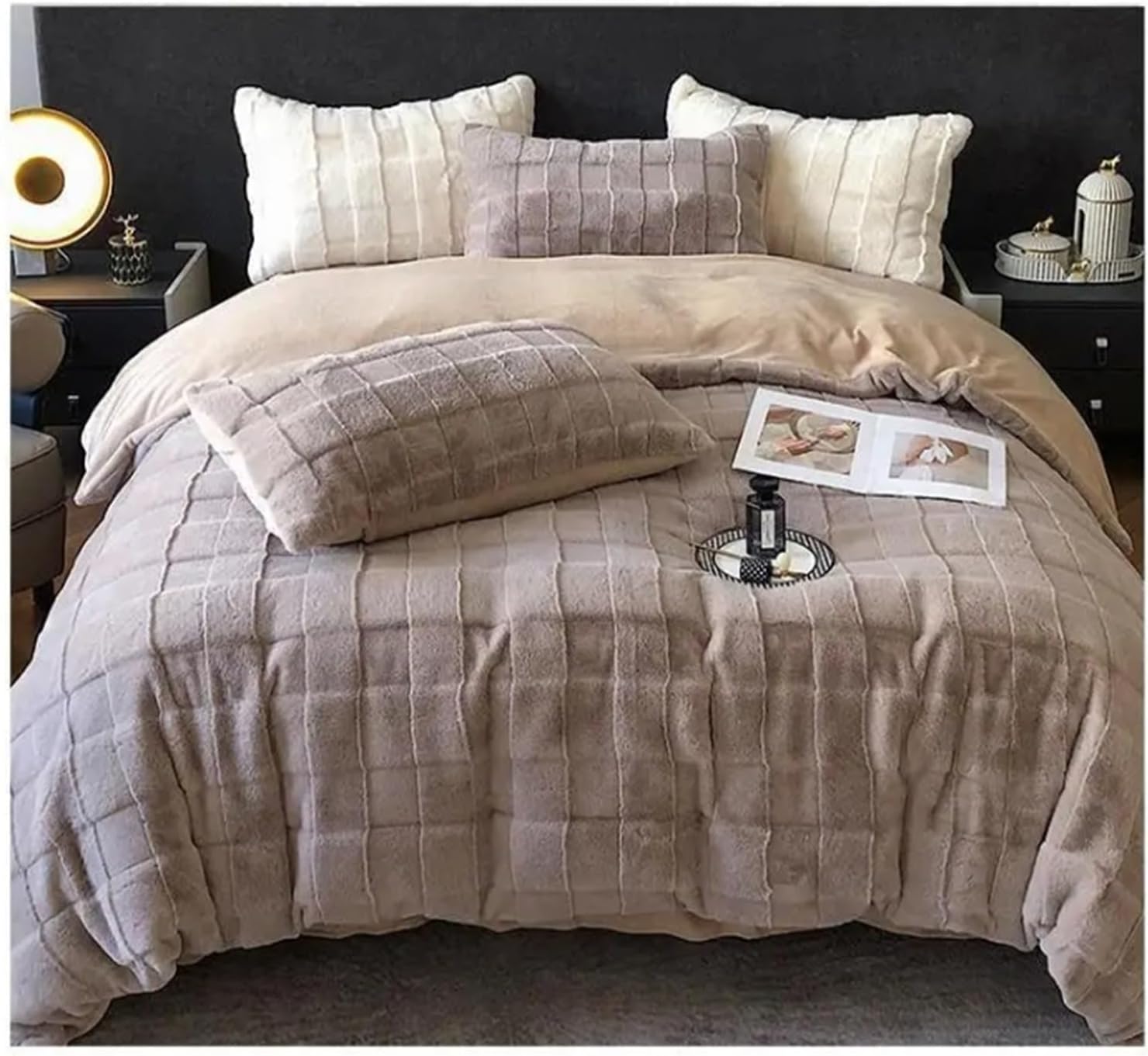 Bed, Winter 350g Thicken Warmth Lazy Rabbit Hair Milk Fleece 4Pcs Retro Old Advanced Bedclothes Bedclothes Coral Fleece Bedding Sets, Queen, MM-102