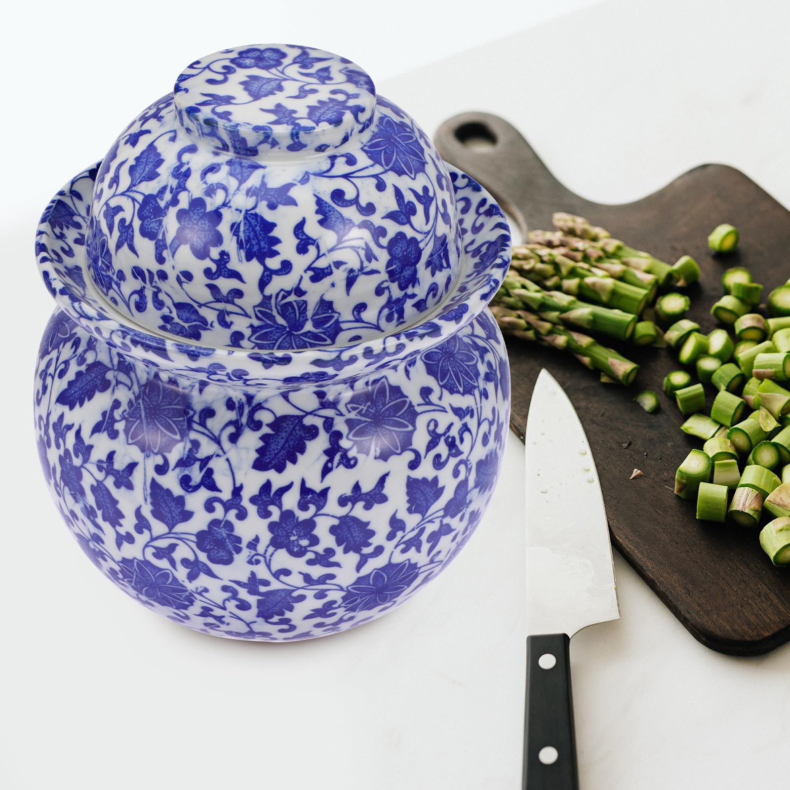 COLLBATH Barattolo e Facile da Riporre per Sottaceti in Ceramica Doppio Coperchio Vaso per Conservazione Alimentare a Tenuta Stagna, Superficie Liscia per Cucina
