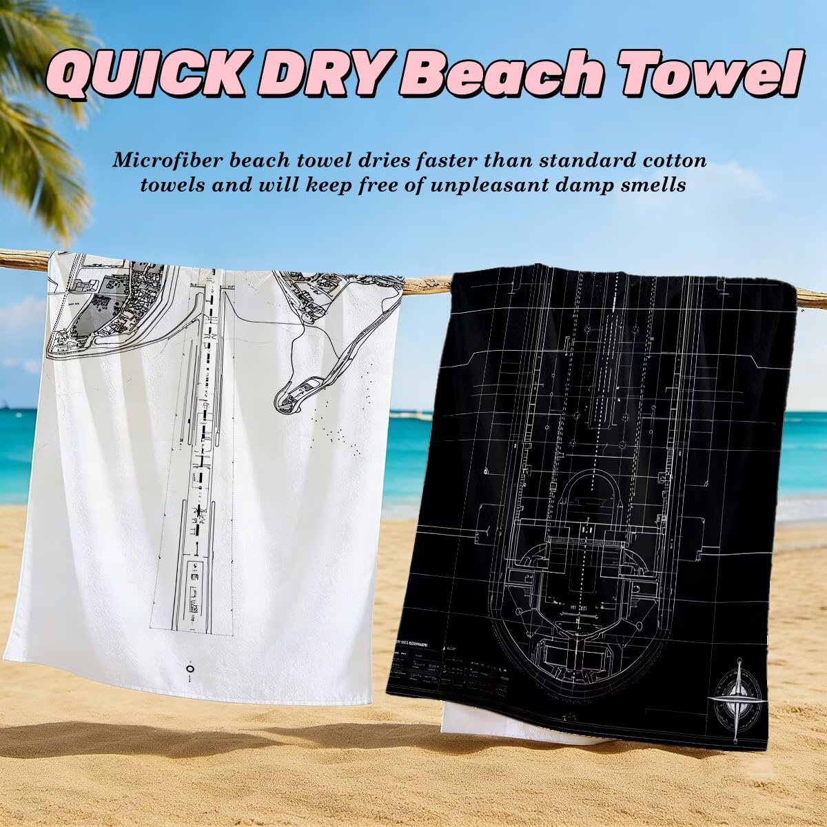 Toalla Playa 80x160 cm, Toalla Gimnasio Microfibra Secado Rapido, Juego de 2 Antiarena Toallas de Playa, Ligera Compacta Toallas Microfibra Grande para Viaje, Regalo Hombre Mujer (Paisaje) -4155