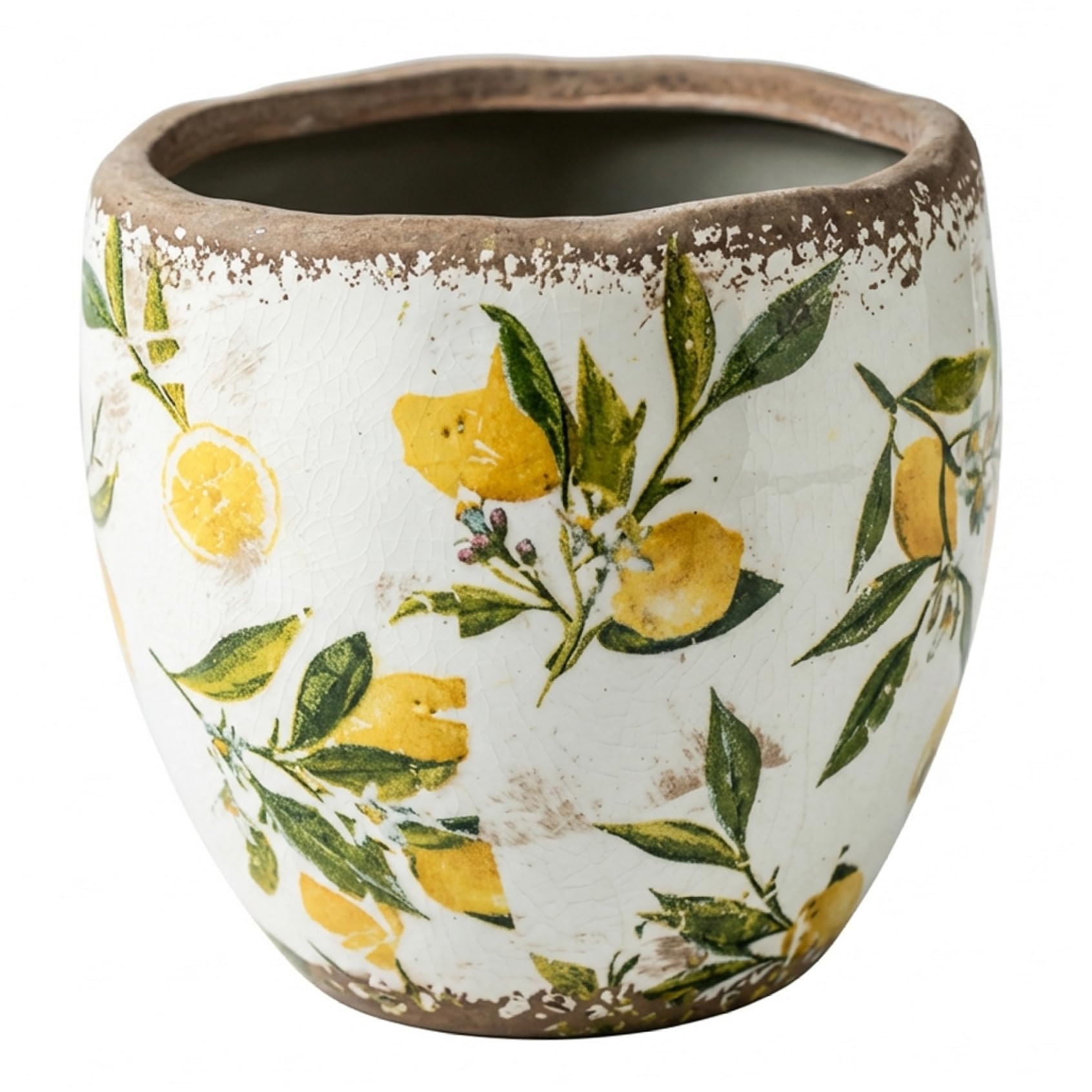 Bemonew Ceramic Flower Pot - Tuscan Style Yellow Planter with Drainage Hole, Vintage Finish for Indoor Plants and Outdoor Garden Decor