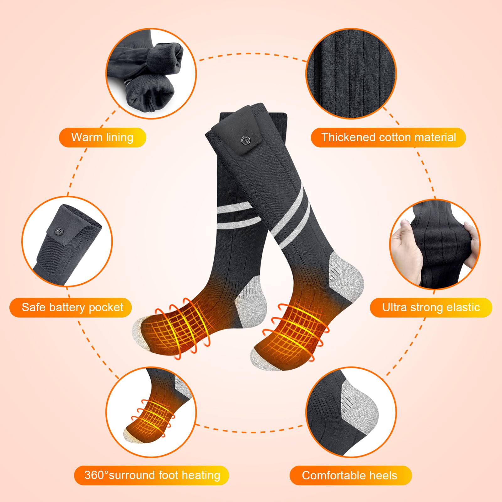 Chaussettes chauffantes pour Homme et Femme, Chaussettes chauffantes électriques 4500mAh 3 températures réglables Chaussette Chauffante pour Le Ski, Le Cyclisme, l'extérieur, Le Camping Chaussettes chauffantes pour Homme et Femme, Chaussettes chauffantes électriques 4500mAh 3 températures réglables Chaussette Chauffante pour Le Ski, Le Cyclisme, l'extérieur, Le Camping
