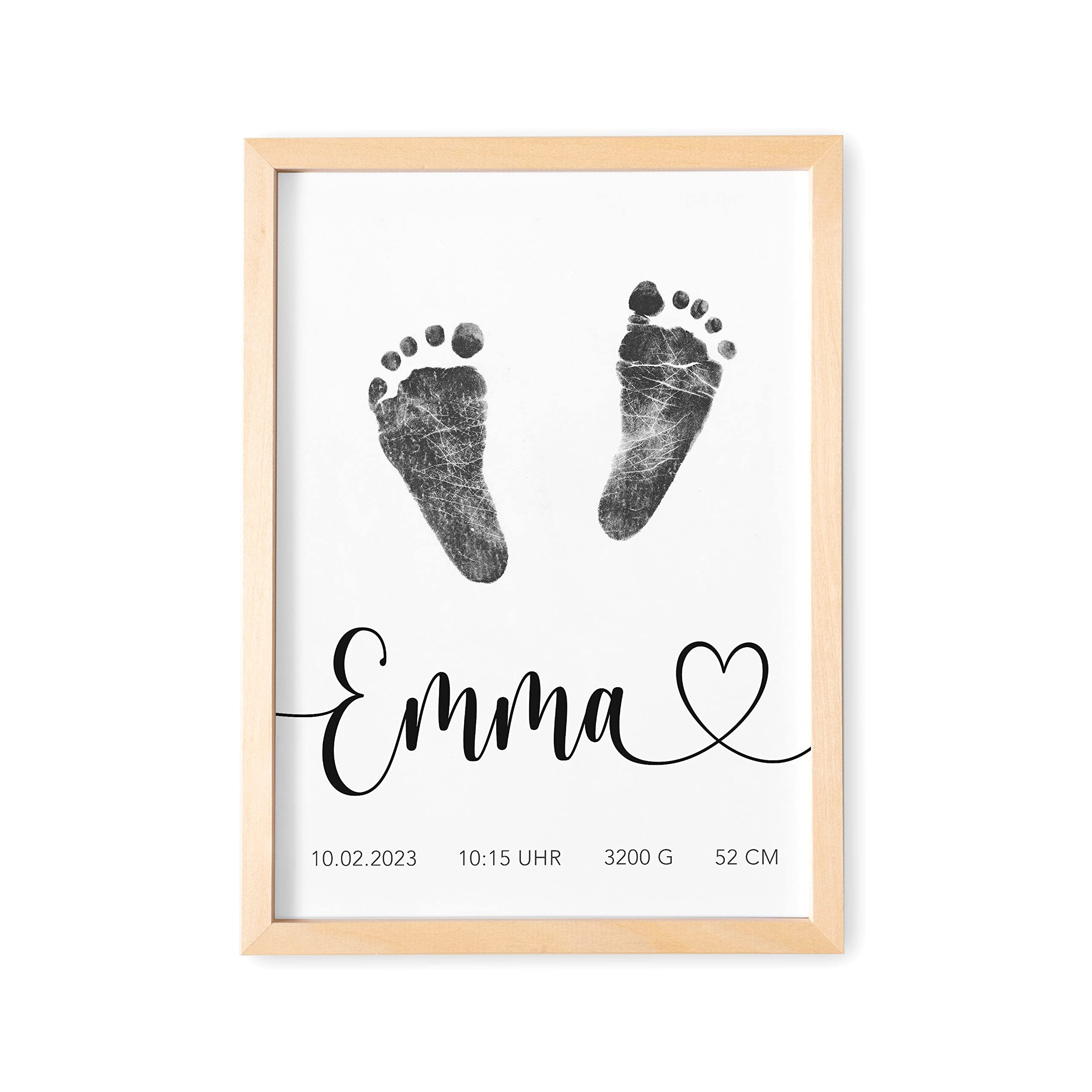 DEL MÀ Unique & Personal Baby Fußabdruck Bild Personalisiert Meilenstein Poster Für Babyzimmer Deko Kinderzimmer Dekoration Erinnerung (OHNE FARBE)