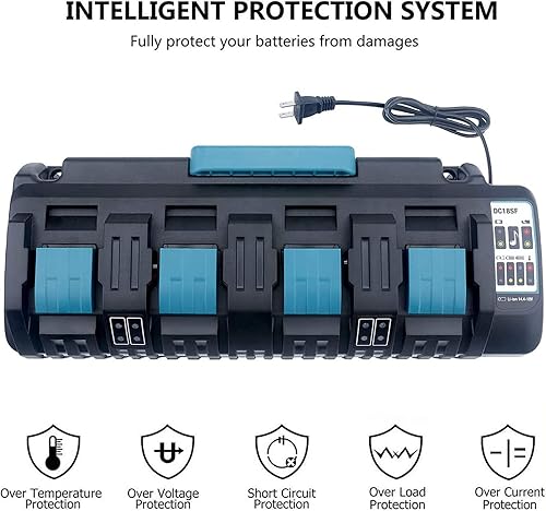 Miniatura 4 de Battery Charger for Makita 18v Battery, 4-Port Charger Station DC18SF with 2 USB-A Ports, Simultaneous Rapid Charging for 4 Makita 14.4V 18V Lithium