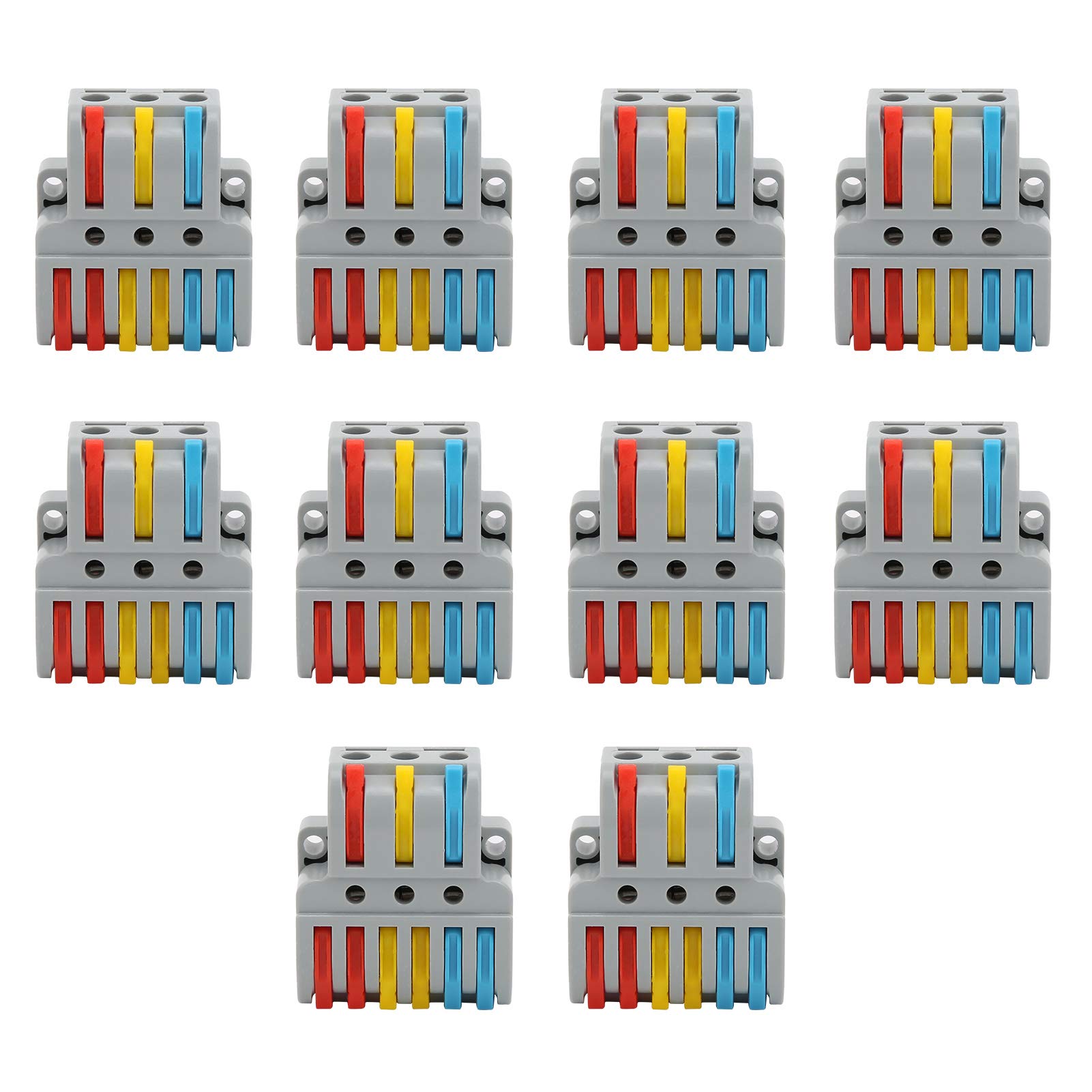 Connecteur de fil rapide 10 pièces, 3 entrées et 6 sorties Connecteurs électriques de câblage rapide couleur LT-633 Borne à pince de bloc de fils