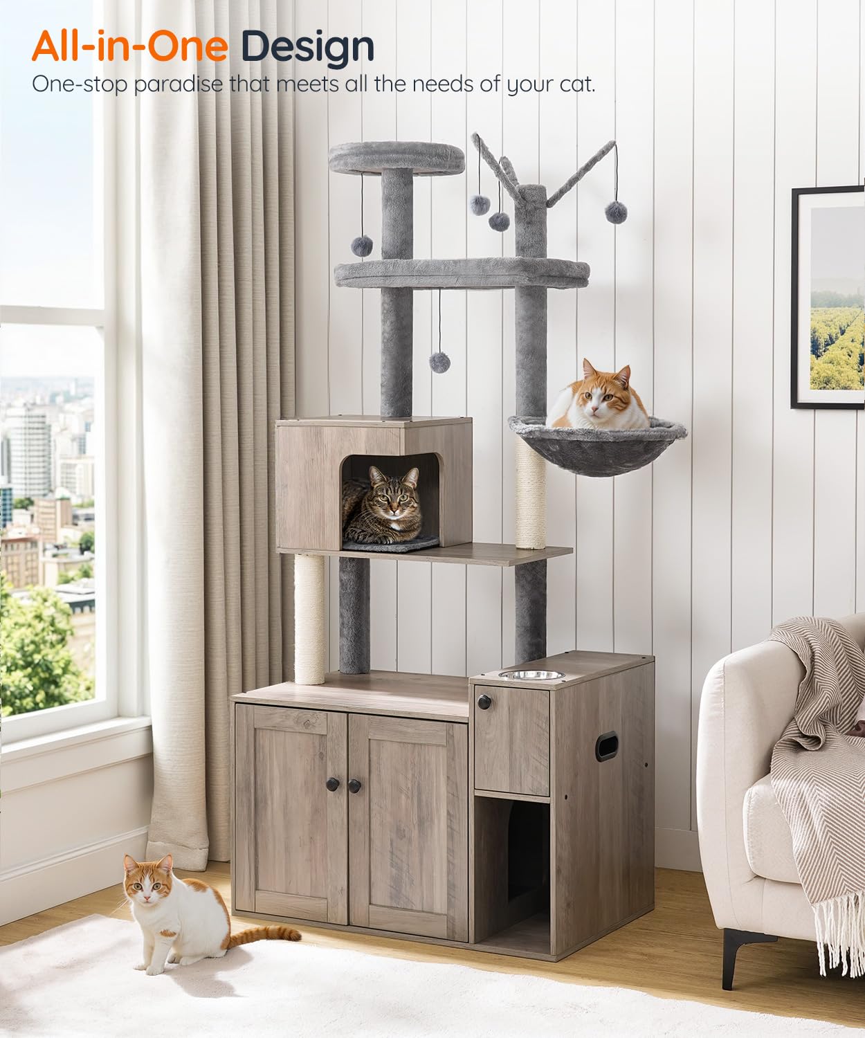 HOOBRO Cat Tree with Litter Box Enclosure, 68.9