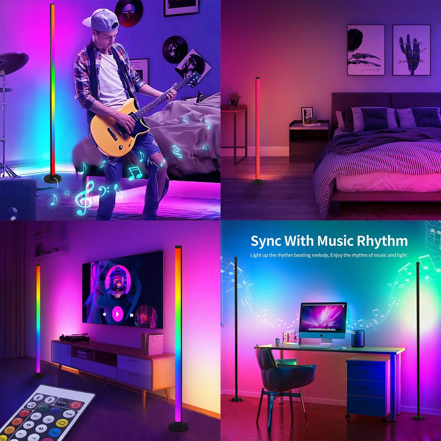 Lampadaire LED RGB Intelligent - 16 Millions De Couleurs, Synchronisation Musique - Télécommande Et Appli - 13