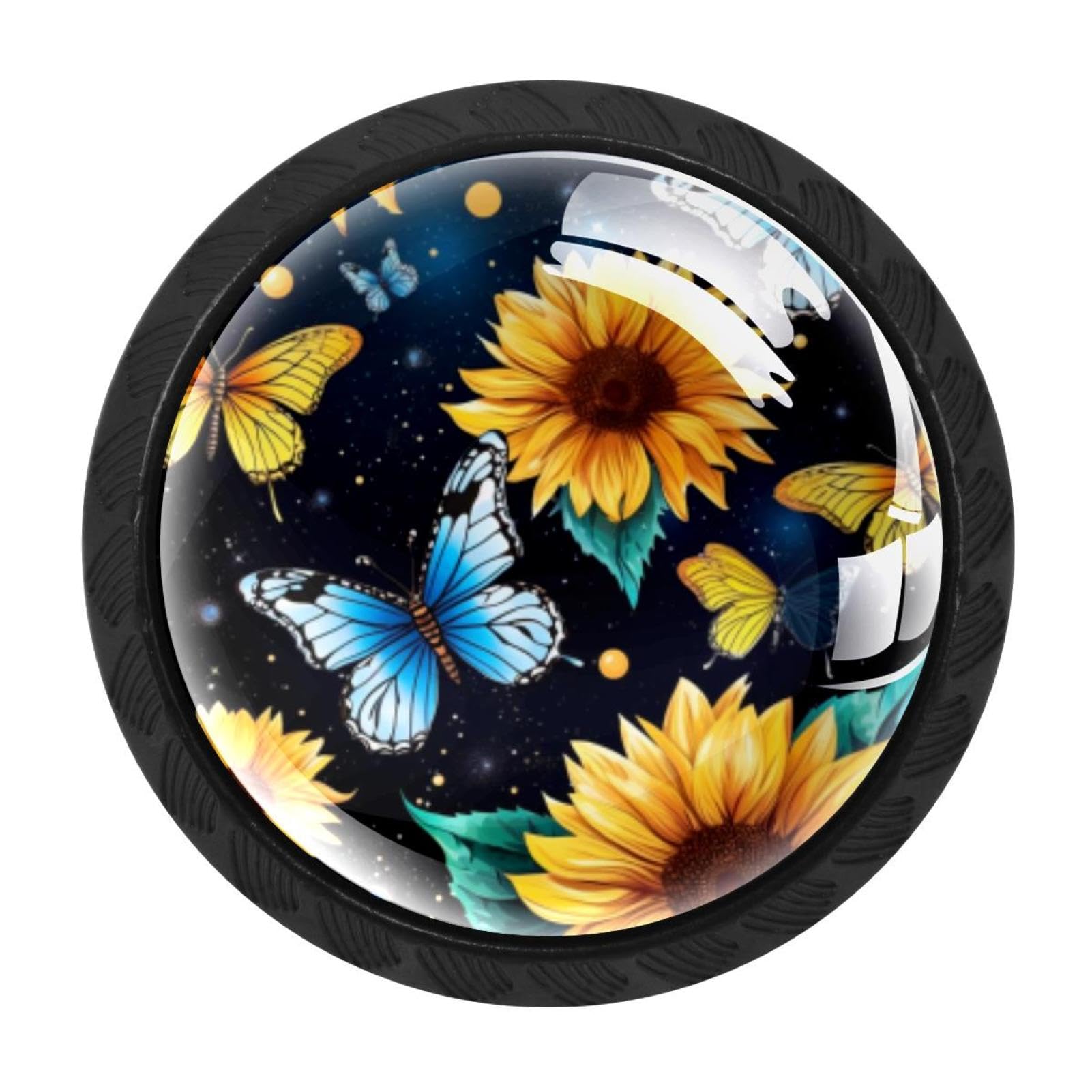 CHENZZZZ 4 pcs Starry Night Sunflower Butterfly Cabinet Knobs Crystal Drawer Pulls for Kitchen, Bathroom Cabinet, Dresser and Cupboard