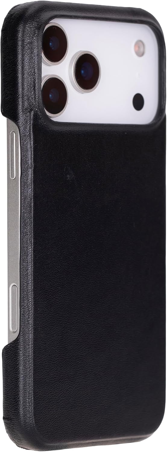 Funda de piel auténtica para iPhone 17 Pro Max, compatible con Mag-Safe, hecha a mano, funda prémium con protección para cámara, color negro