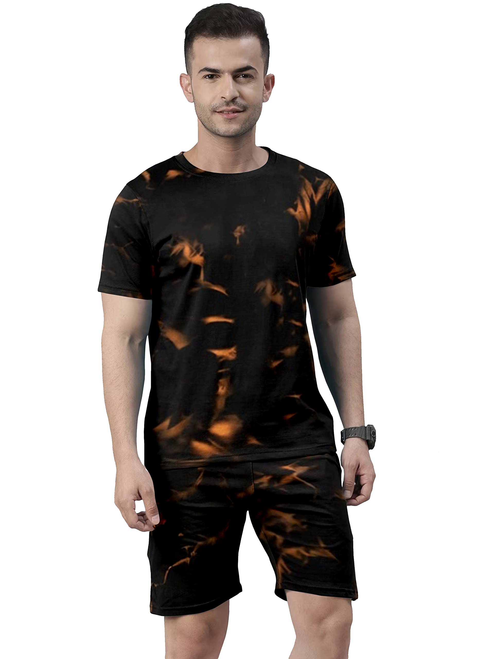 Men's Casual Summer Soft Cotton Poly Lycra Digital Printed Sleepwear&Launge Wear Regular Fit Round Neck T-Shirt and Shorts Pair with Classic Pajama Stylish Beach Wear Night Set Suit Dress for Men-picture-23