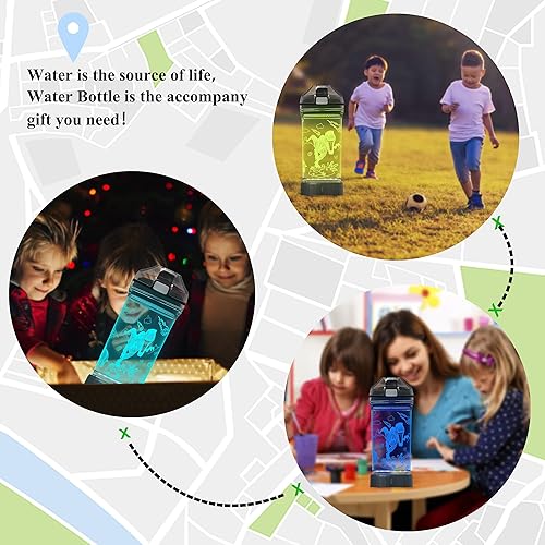 Miniatura 6 de Attivolife Botella de agua para niños con diseño de dinosaurio iluminado, taza jurásica, lámpara brillante de ilusión 3D, 14 onzas, dinosaurio sin