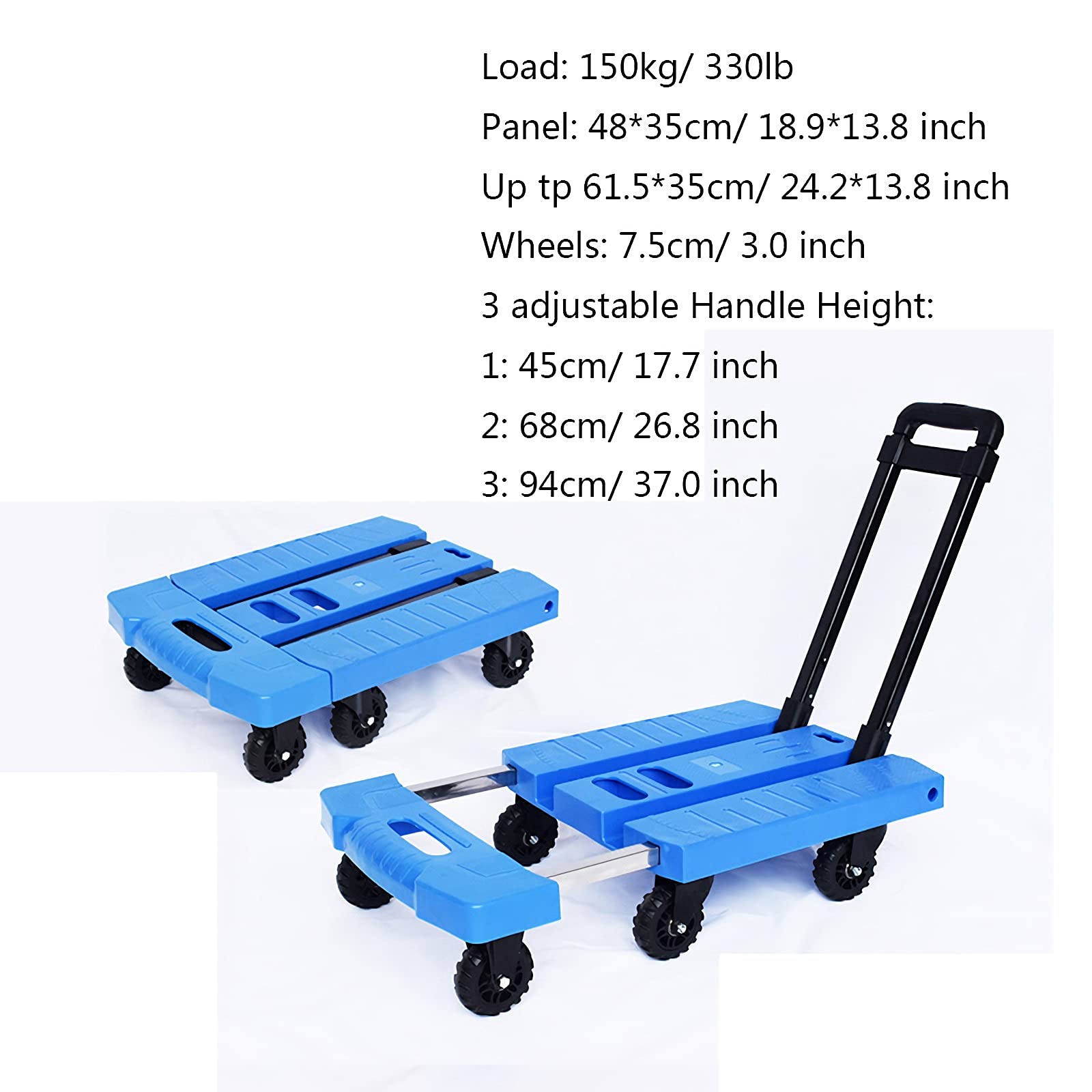 Carrello pieghevole a 6 ruote, capacità 150 kg, con manico telescopico, carrello per bagagli resistente, per casa, ufficio, viaggi, traslochi