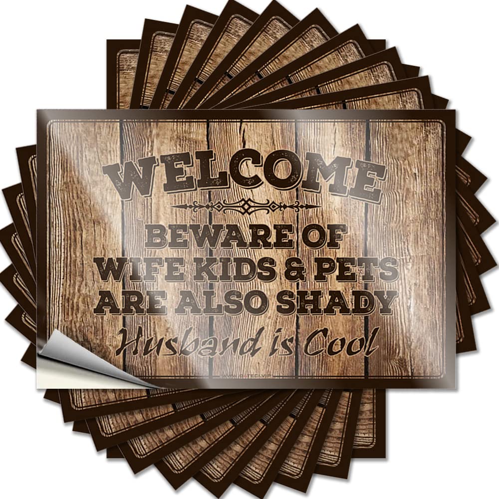 Car Stickers and Decals Welcome Beware of Wife Children and Pets are Also Shady As Well Husband is Cool Funny Sticker 10 Pcs Windshield Stickers for Cars Car Stickers Funny(8X12CM)