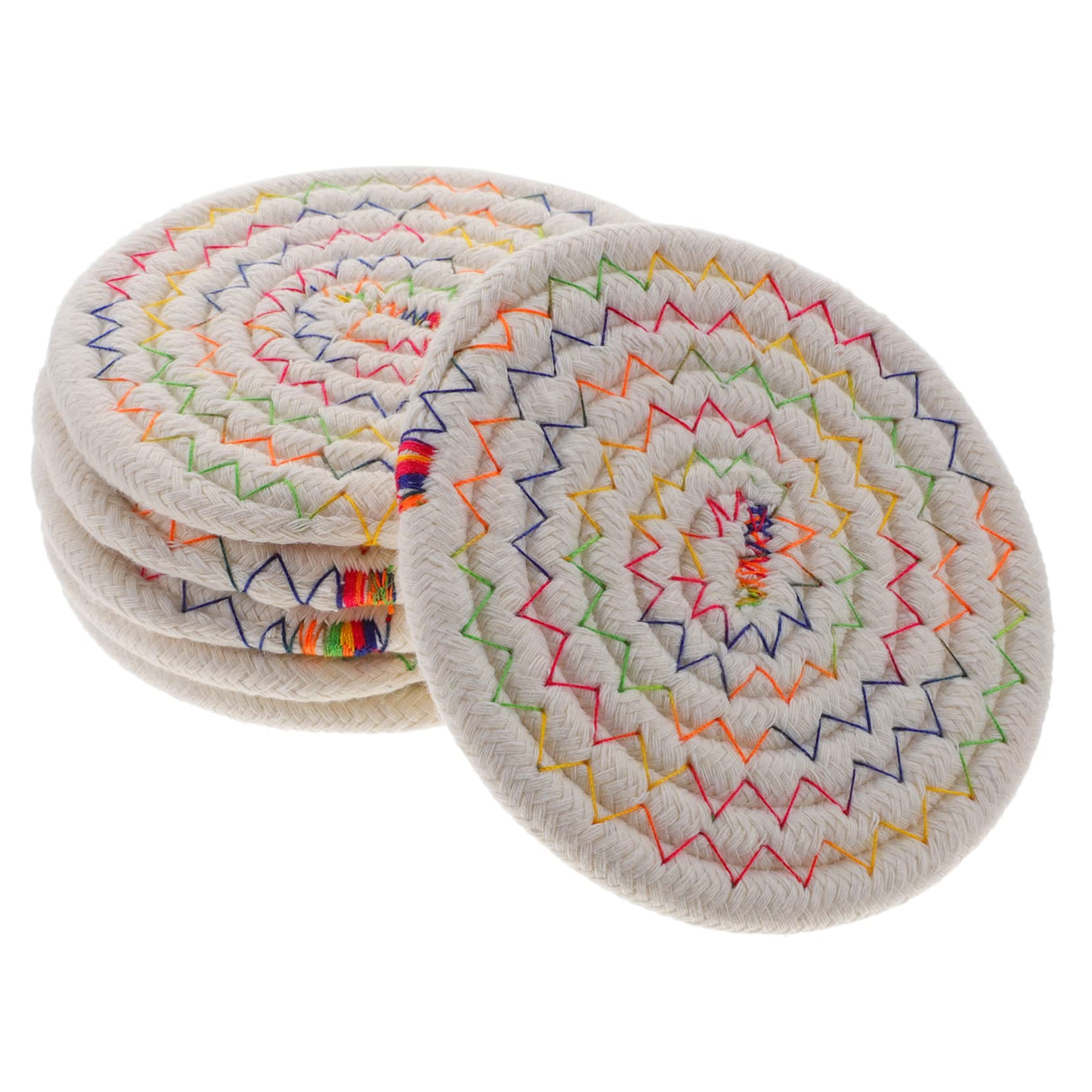 ULTECHNOVO Posavasos Redondos De Algodón Trenzado Resistentes Al Calor Y Antideslizantes con Soporte De Almacenamiento para Tazas Y Decoración del Hogar 6 Piezas X 5