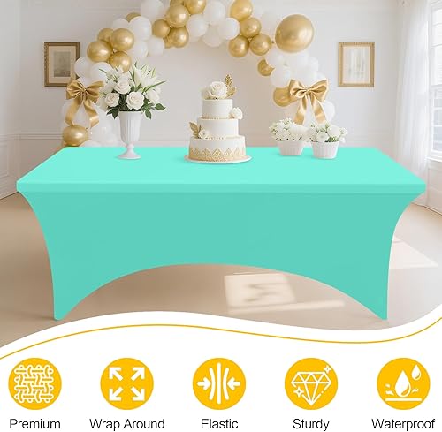 Miniatura 181 de Smiry Paquete de 2 manteles de elastano de 6 pies, elásticos ajustables, lavables y sin arrugas, rectangulares para mesa de patio, para exteriores,