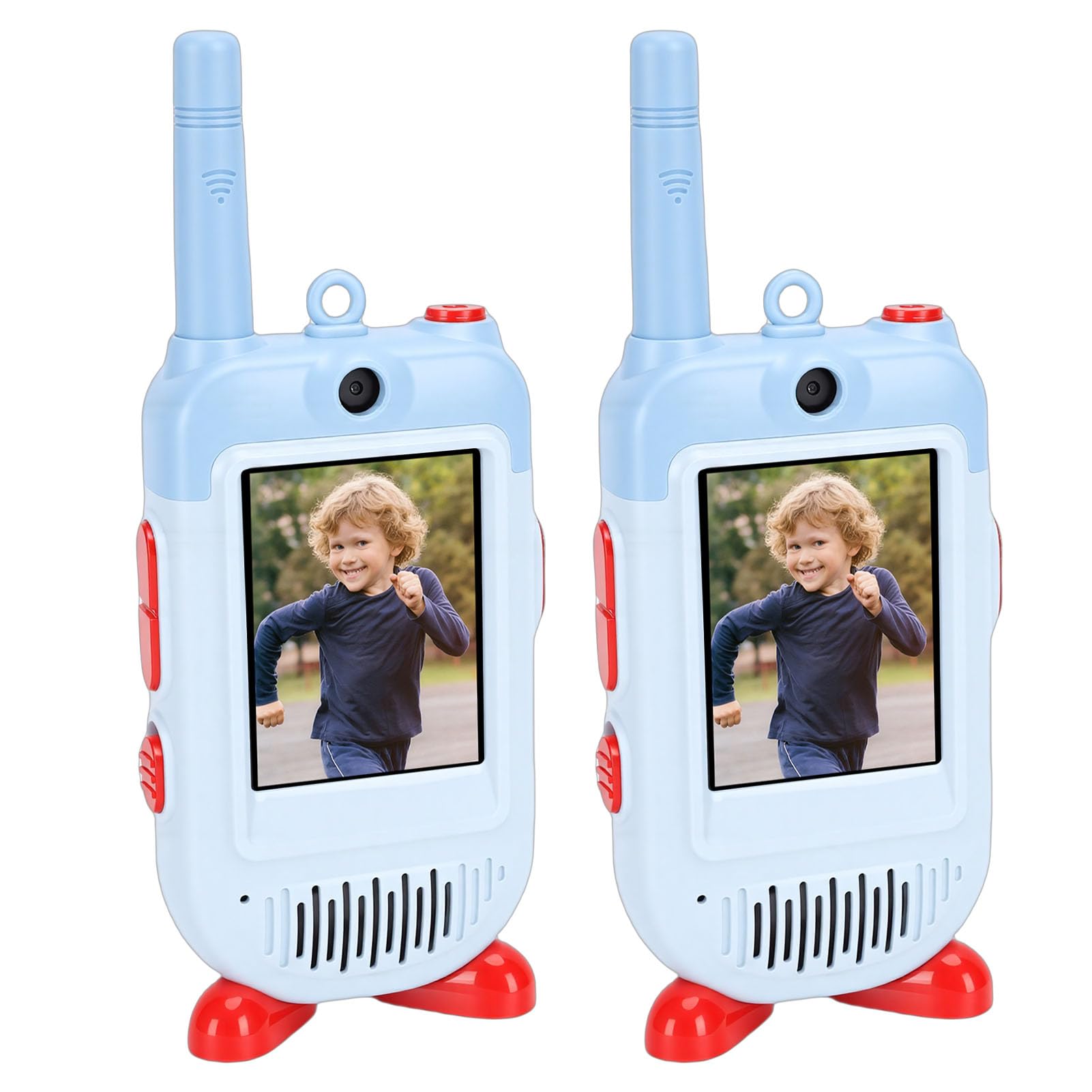 Talkies-Walkies Vidéo pour Enfants, Paquet de 2 Interphones Vidéo Rechargeables Portables, Portée de 500 M, Radio Bidirectionnelle avec écran 2 Pouces, Cadeaux d'anniversaire (Blue)
