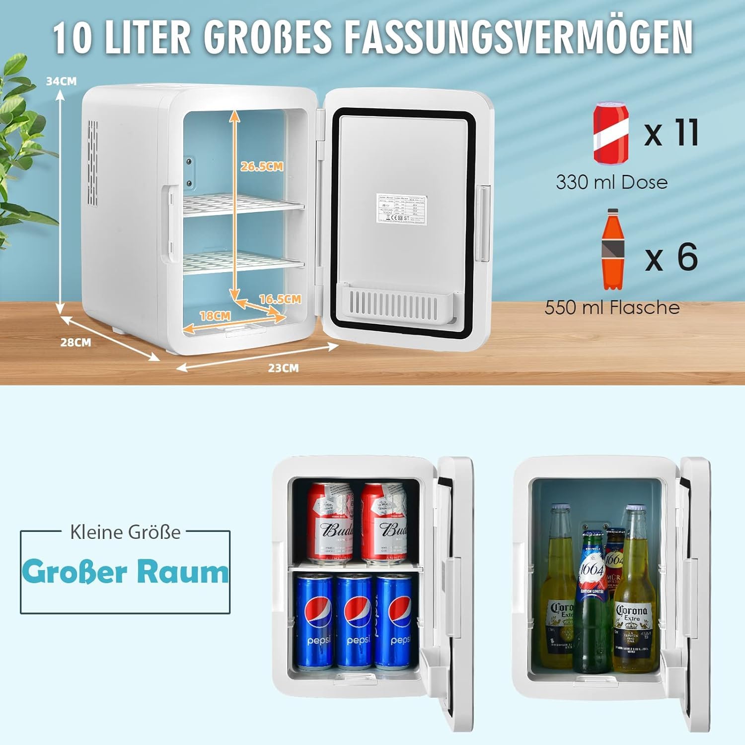 GOPLUS 2 in 1 Mini Kühlschrank mit LED Spiegel, 10 L AC/DC Fridge mit Kühl- & Heizfunktion & 3 Helligkeiten, Tragbarer Kühlschrank mit Abnehmbaren Ablagen für Skincare, Kosmetik & Getränke