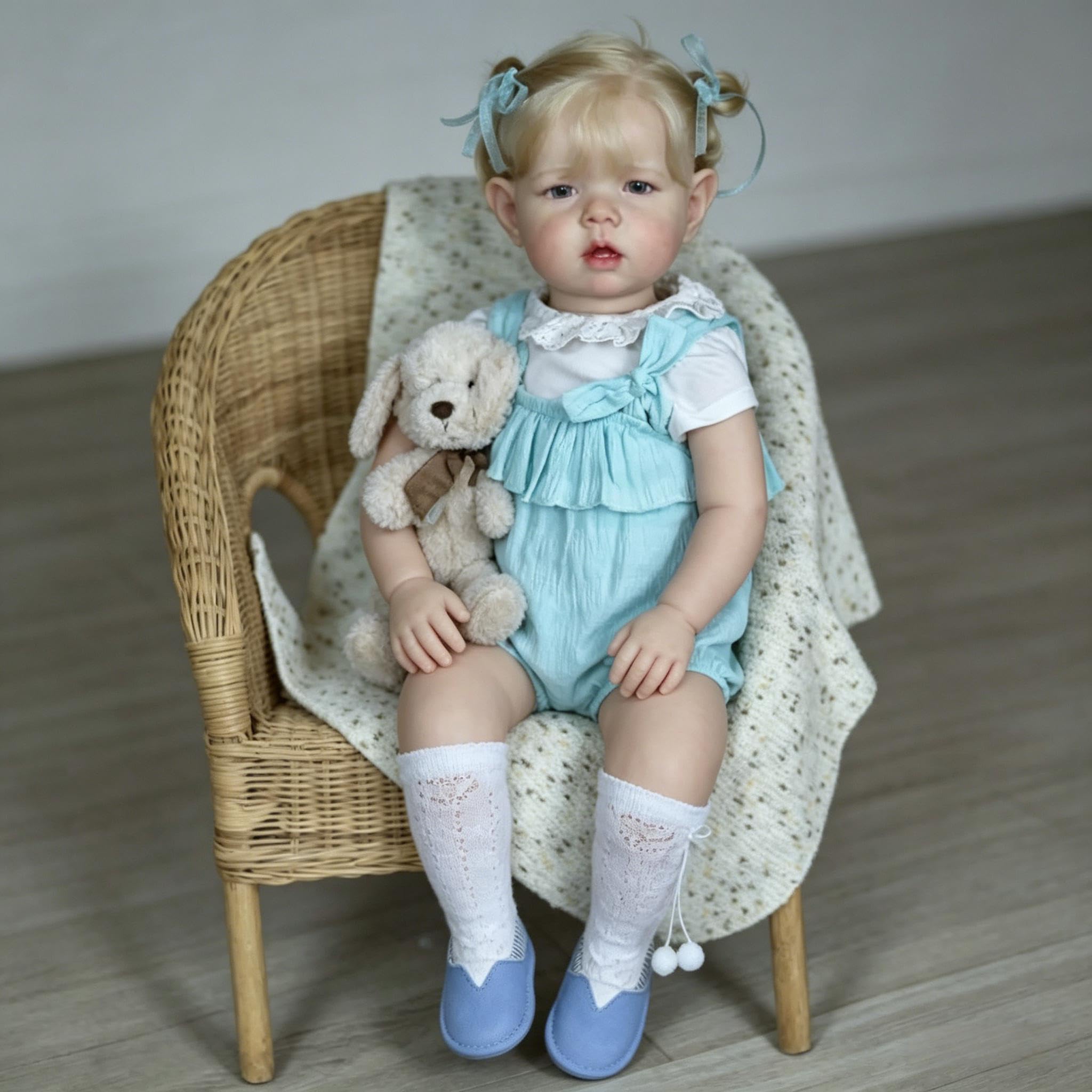 RXDOLL Duży rozmiar Reborn Baby Dolls Dziewczyna Blond Włosy 71 cm Realistyczne Reborn Maluch Lalki Miękka Tkanina Winylowa Body Realistyczne Lalki Niemowlęce, które wyglądają na prawdziwy rozmiar