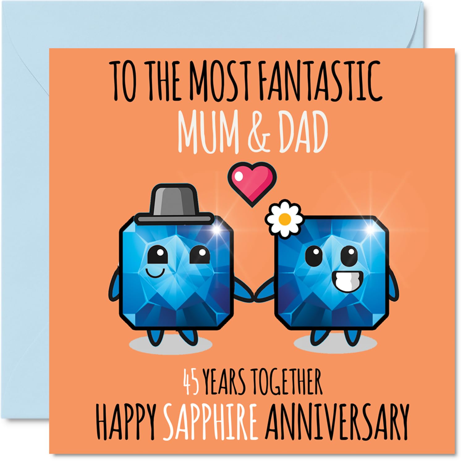 Cute Sapphire Anniversary Card for Mum & Dad - 45 Years Together - Happy 45th Wedding Anniversary Cards for Dad Mum, 145mm Greeting Cards Anniversaries
