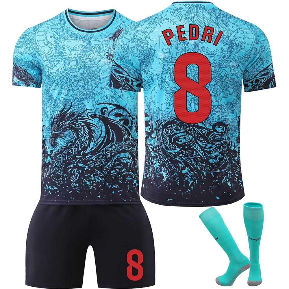 25/26 Season FCB Red&Blue Leviathan Edition Pedri # 8 Premium Replica Jersey Kit with Shorts & Socks - Men Youth Kids Breathable Football Uniform (16-3XL)