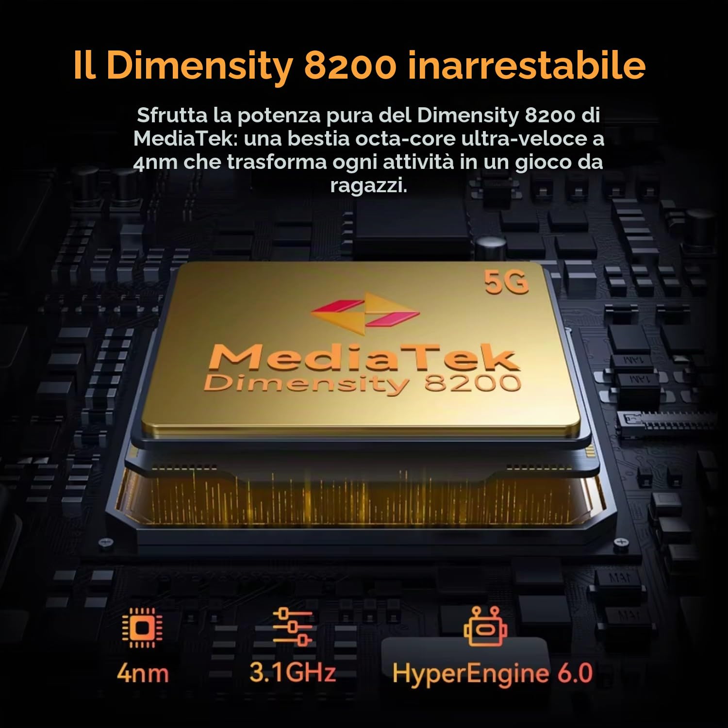 KingKong X PRO 5G 24GB RAM + 256GB ROM - Smartphone 6.72" FHD+ 144Hz, Camera 100 MP, Batteria 10200mAh, Android 14, Dimensity 8200, Nero.