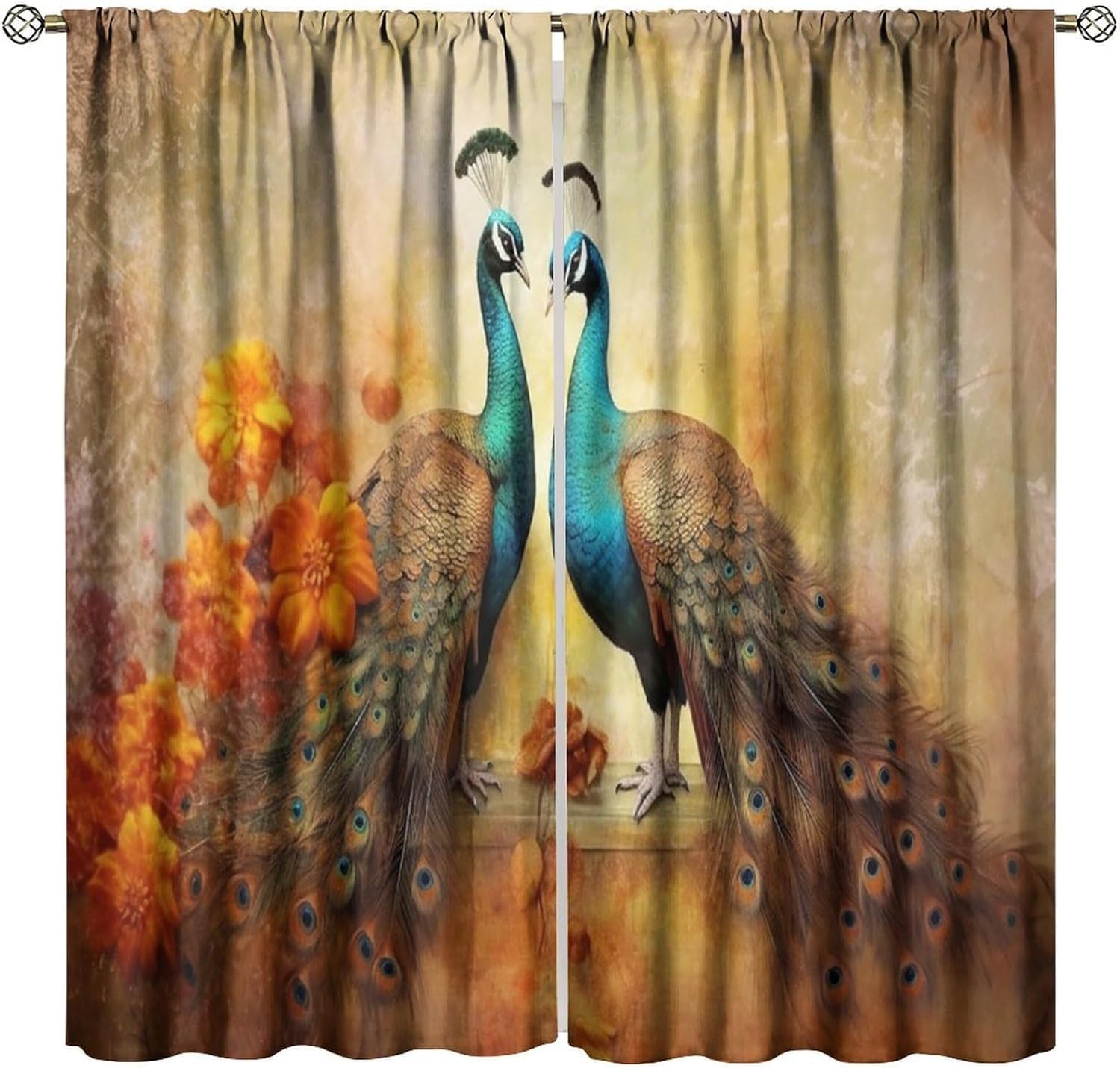 Rideau pour séjour et chambre d'enfant motif paon floral pour une ambiance nature