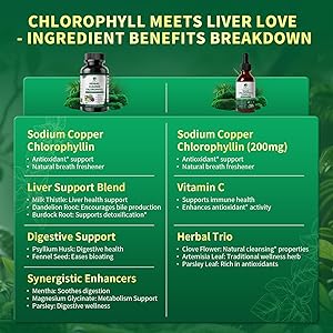 Lukaree Chlorophyll Liquid Drops & Capsules Combo, Dual Action Support for Cleansing, Energy & Oral Freshness, Immune Support, Internal Deodorant, Skin & Gut Health, Vegan, Sugar-Free, 2Oz + 120 Caps