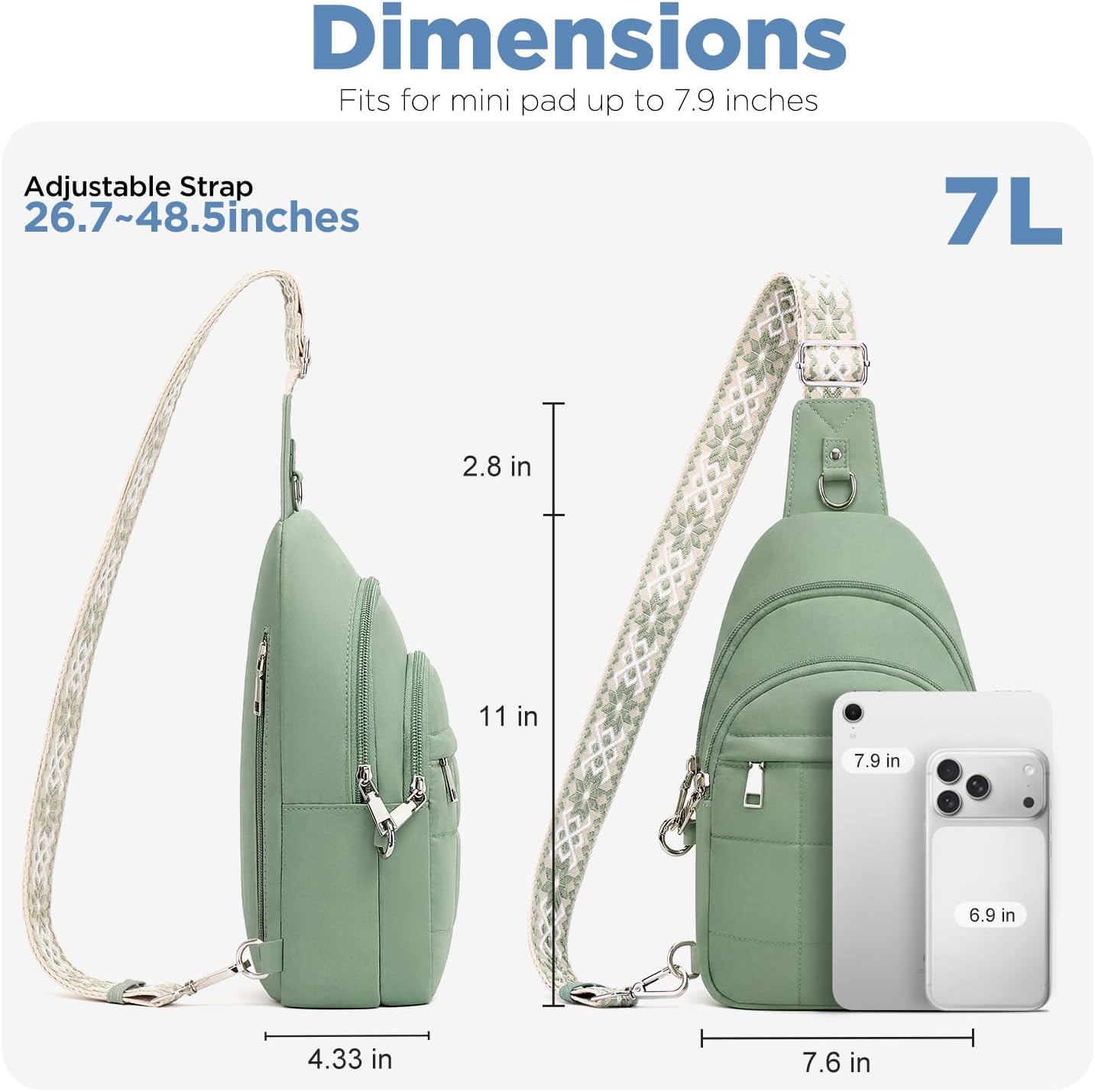 Anti Theft Sling Bag for Men & Women, Lightweight Puffer RFID Crossbody Bag for Travel, Commuting & City Walking, Hands-Free Everyday Essentials Bag Green