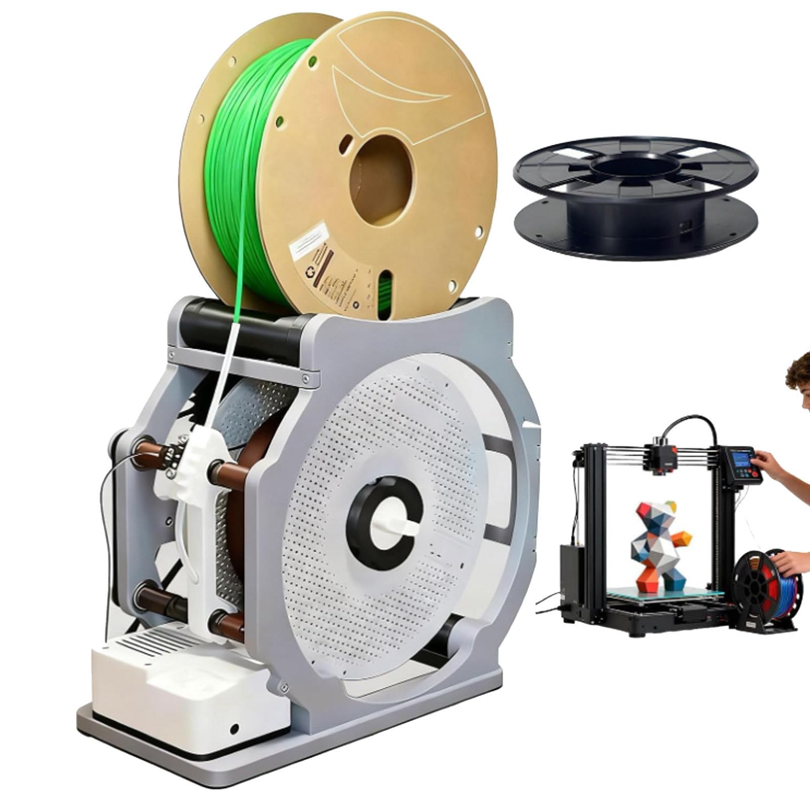 Rénovateur de filament électrique 3D avec fonction de démarrage et d'arrêt intelligents, s'enroule proprement sans s'emmêler pour bobines de 1 kg, idéal pour les amateurs d'impression 3D