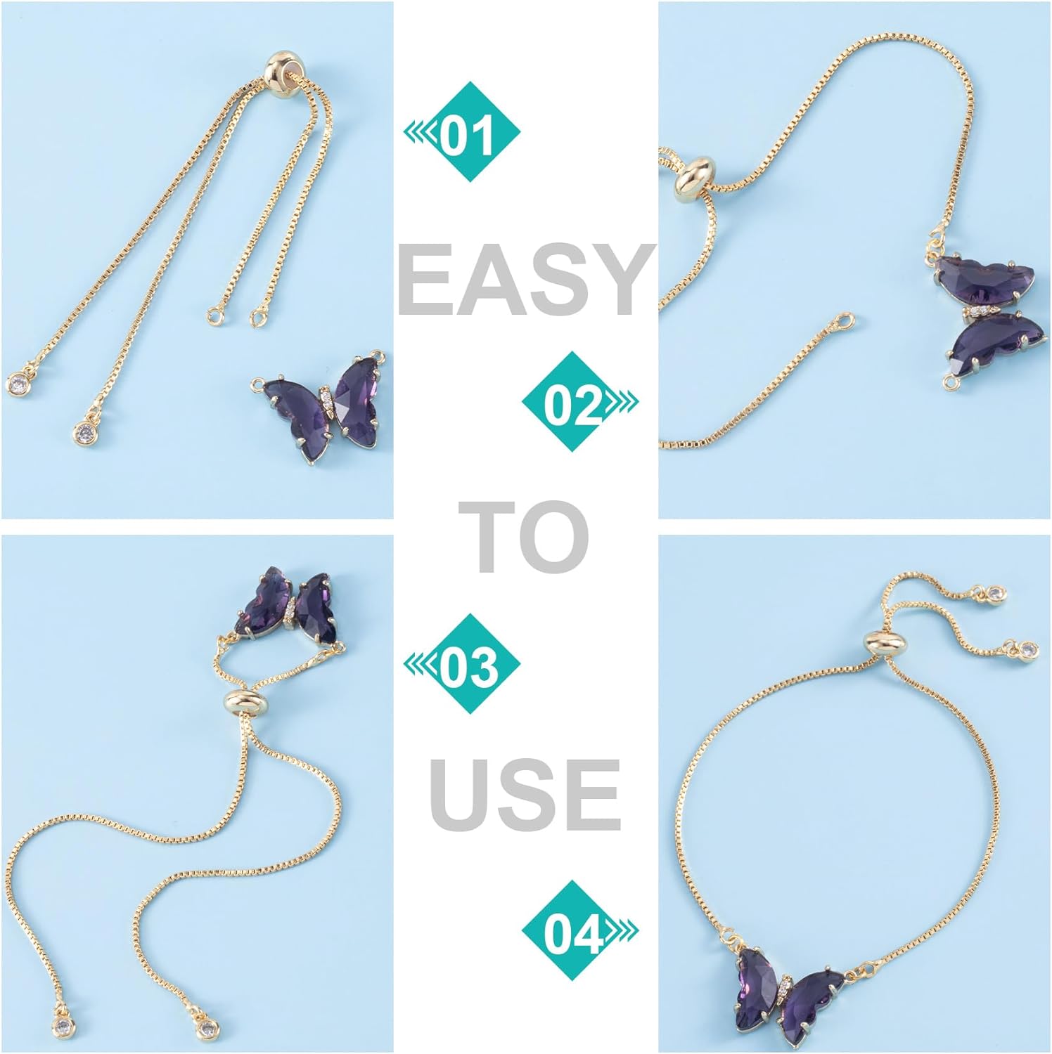 Pndeyo 3pcs Bracelet Chains for Jewelry Making, 18K Gold Plated Brass DIY Slider Bracelet Chain, Adjustable Bracelet Extender with Rhinestones Ends for DIY Bracelet Jewelry Craft - Image 4