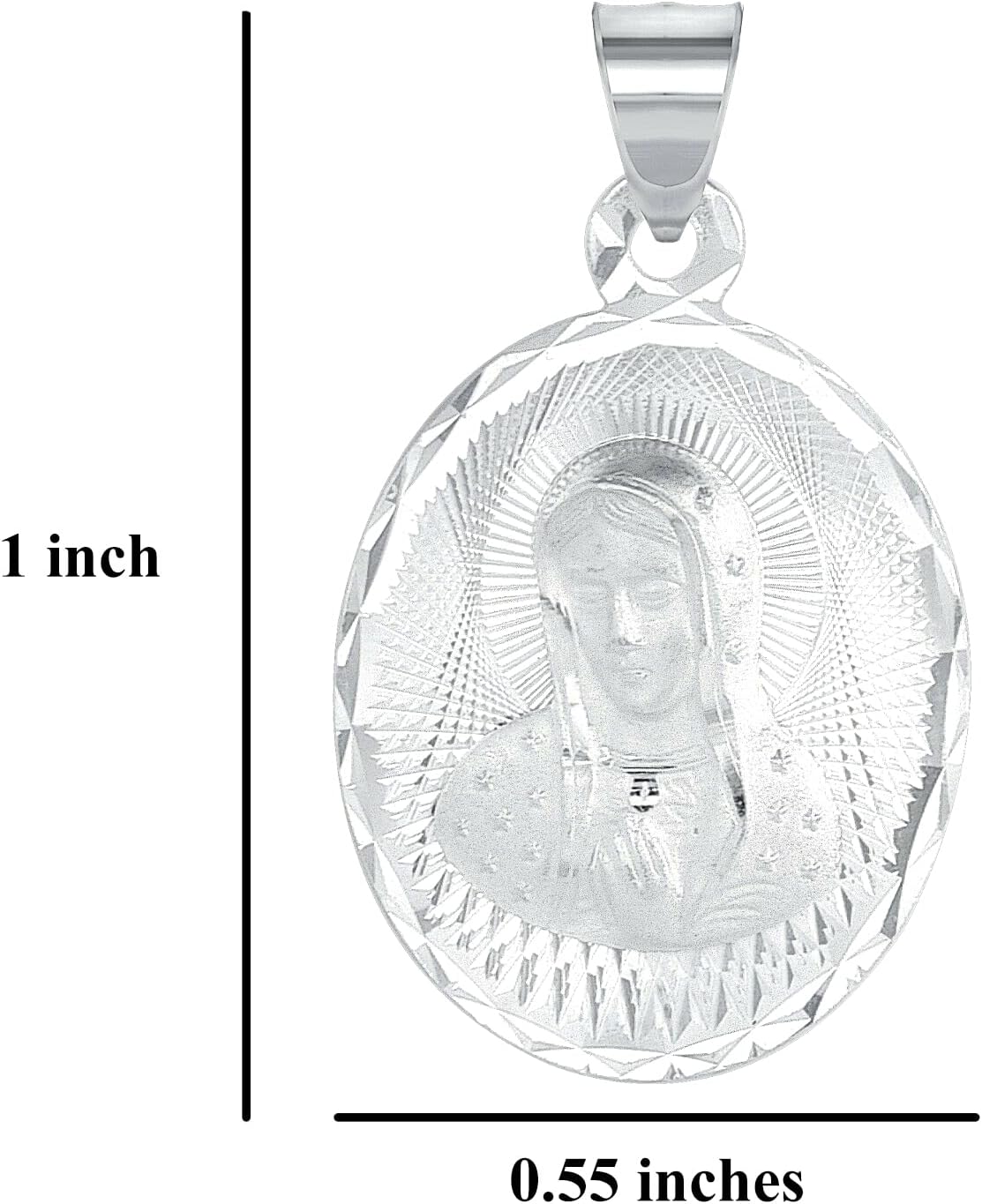 925 Sterling Silver Our Lady of Virgen Guadalupe Diamond-Cut Oval Medal Charm Pendant with Box Chain Necklace Nickel Free