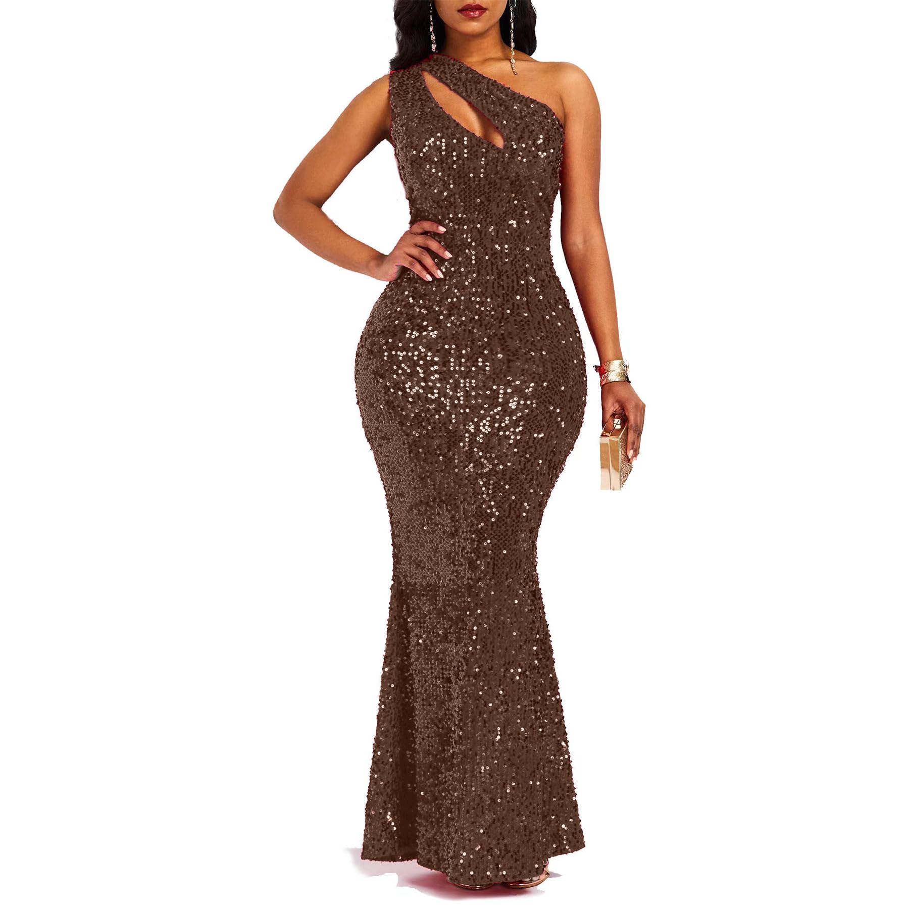 VERWIN Pailletten Mode Mouwloos Schuine Kraag Zeemeermin Dames Maxi-Jurk Bodycon Feestjurk, Groen, XXL