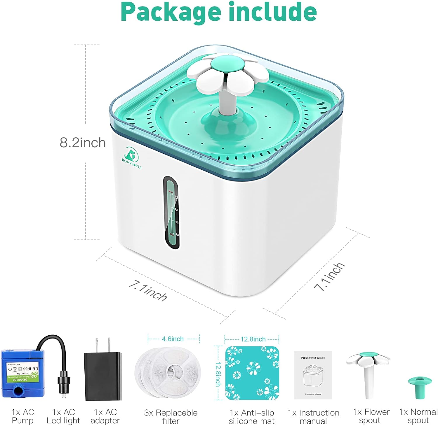 Cat Water Fountain,2.5L Automatic Pet Water Fountain Cat Water Dispenser with 3 Replacement Filters and 1 Silicone Mat for Cats,Dogs,Multiple Pets