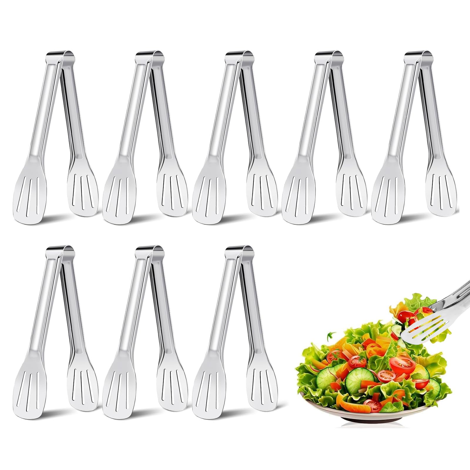 8 Pack Serving Tongs - 7 Inch Buffet & Kitchen Tongs, Easy Clean, Non Stick