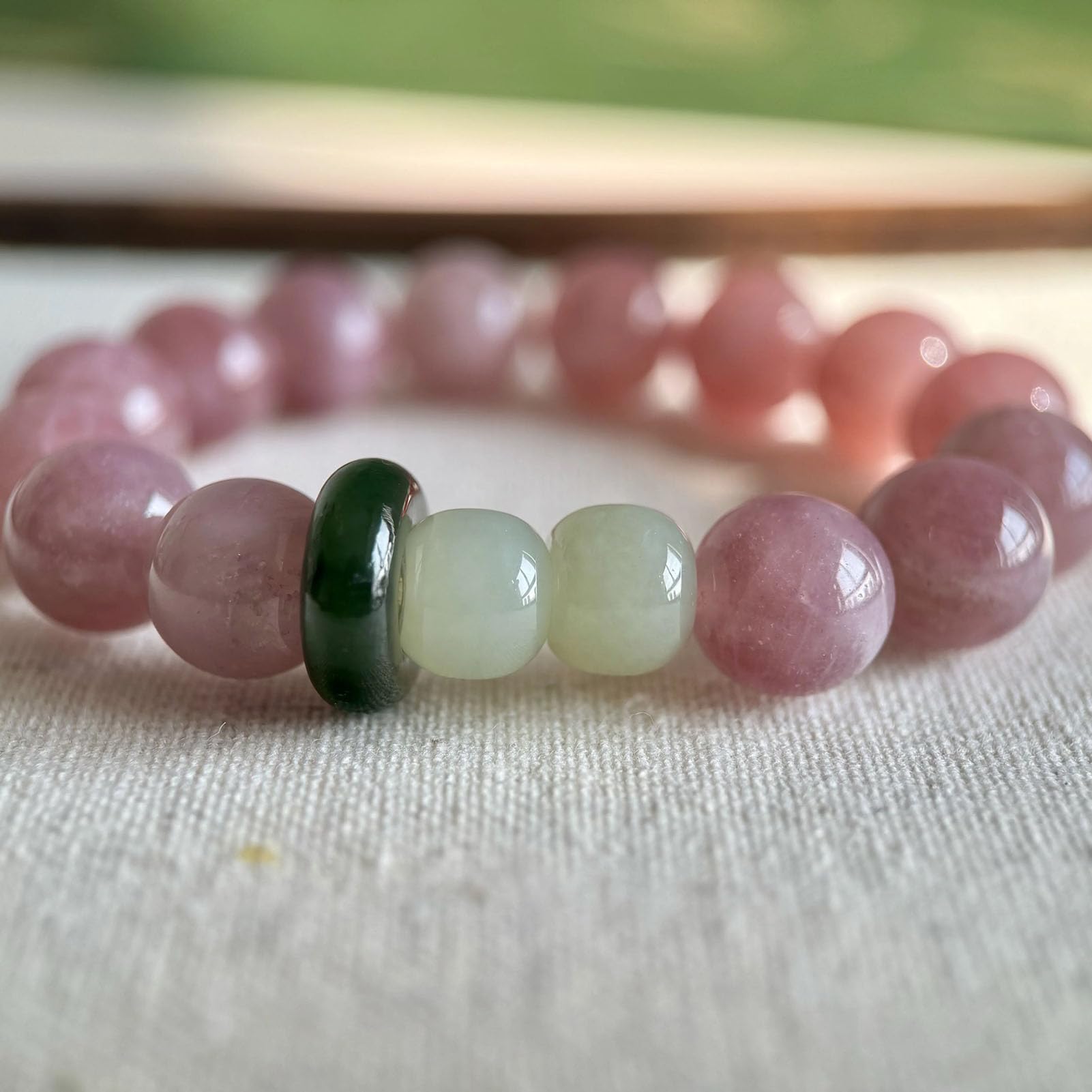 Bracciale Elasticizzato Fatto a Mano con Pietra preziosa Rosa Naturale Braccialetti Naturali Bracciale con Quarzo Rosa, per Amore, energia positiva, Meditazione Yoga Unisex,11MM