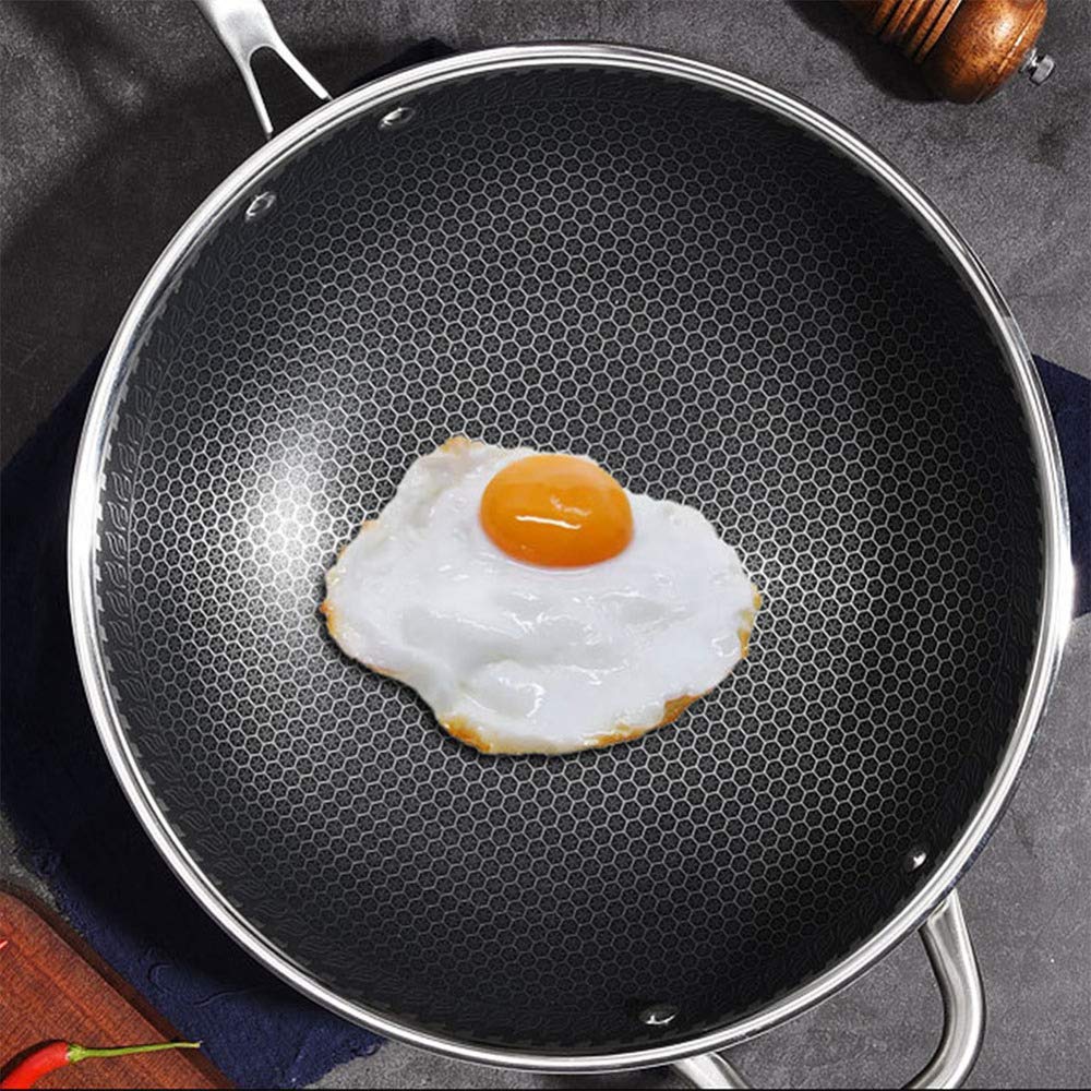 Wok,Sartén,Wok De Inducción Profesional De Acero Al Carbono Antiadherente,con Mango,Apto para Todas Las Estufas De Gas,Sartenes Fáciles De Limpiar,Incluida Cocina De Inducción / 34Cm (32Cm)