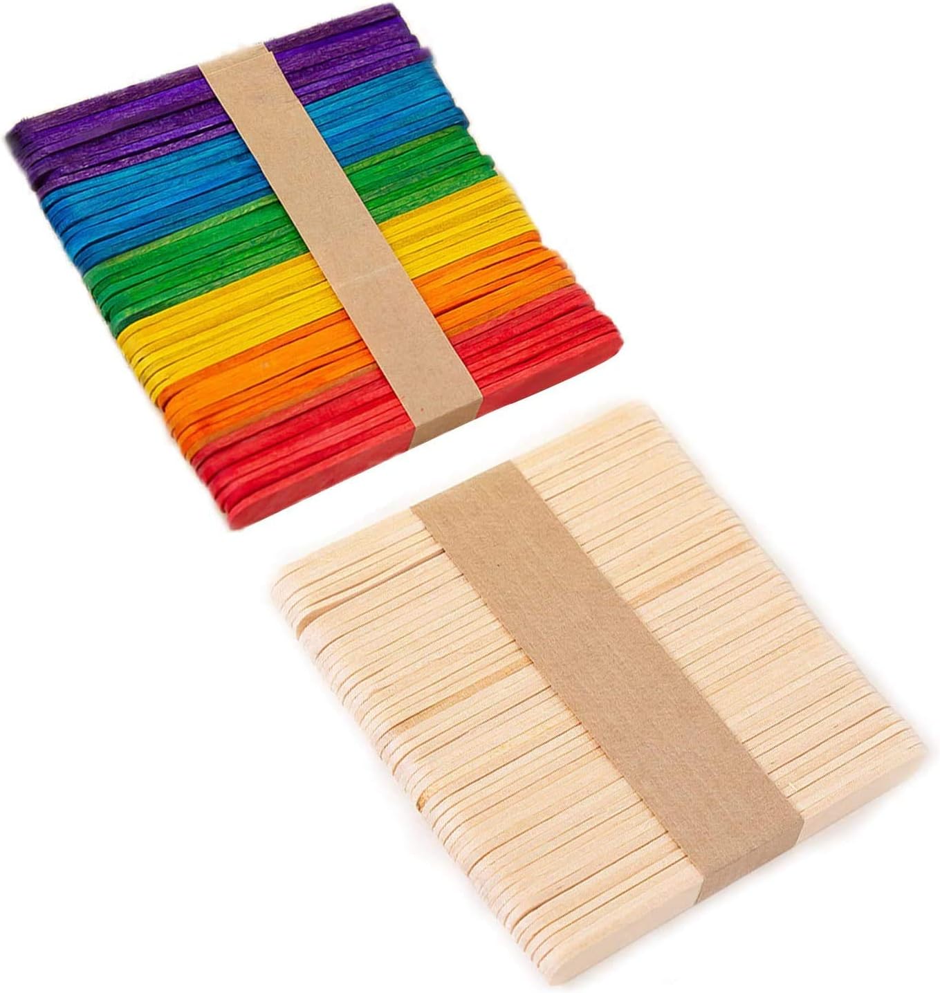 Craft Sticks,100 Pcs Popsicle Sticks,2 Color Assorted Natural Wood Popsicle Sticks