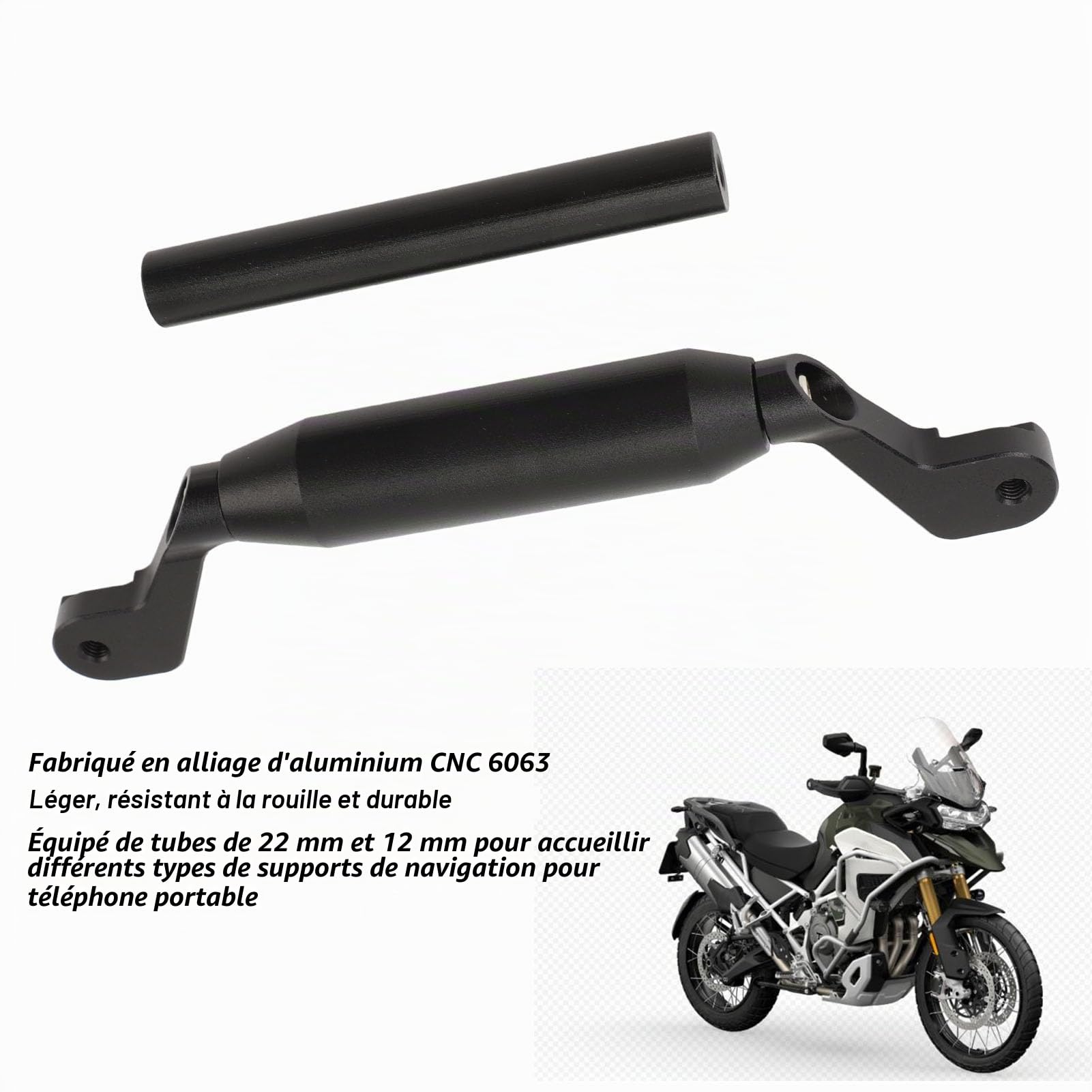 Akozon Support de Navigation de Téléphone de Moto en Alliage D'aluminium pour 1200 GT Rally 2022-2023, avec Tubes de 22 Mm et 12 Mm, Noir