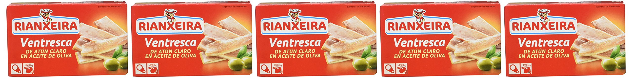 Rianxeira 1254 - Ventresca de Atún Claro en Aceite de Oliva , pack de 5 x 111 gr - Total: 555 gr