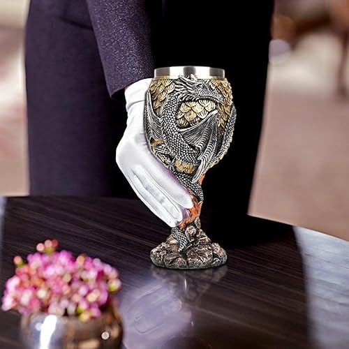 Miniatura 4 de ARTBE Copa de vino de dragón, copa de acero inoxidable para beber cáliz de vino de dragones medievales, copa de dragón, copas, regalo creativo para